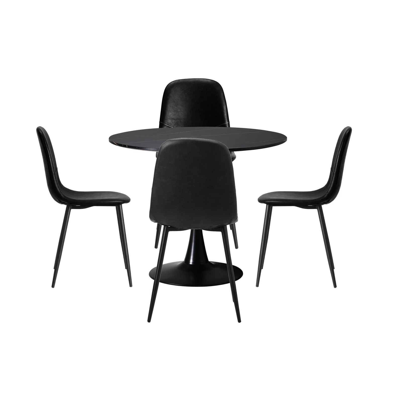 7 Oikiture 90cm Round Dining Table With 4x Dining Chairs Pu Leather
 - Black, 7 of 10