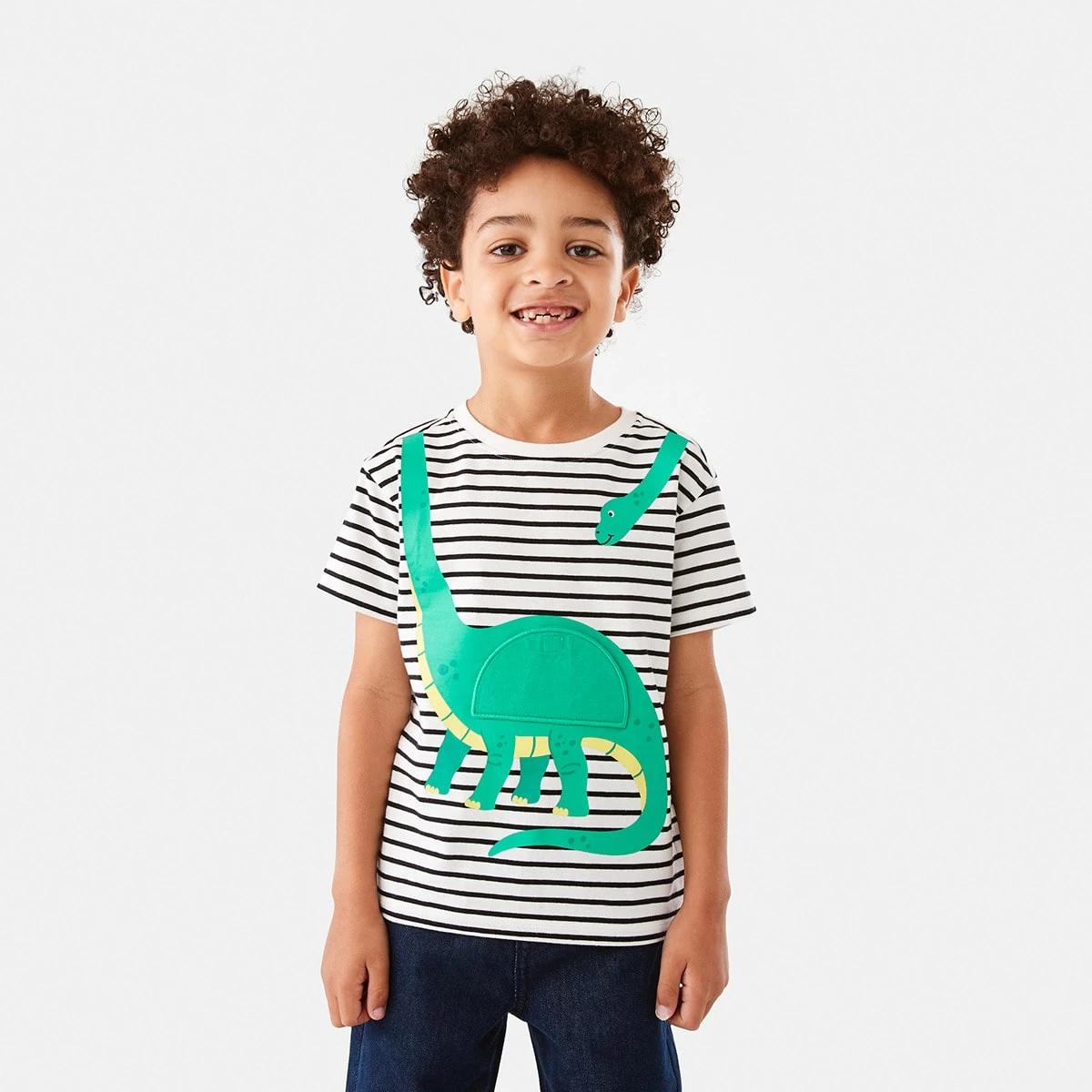 1 3D Applique T-shirt White Dino, 1 of 10