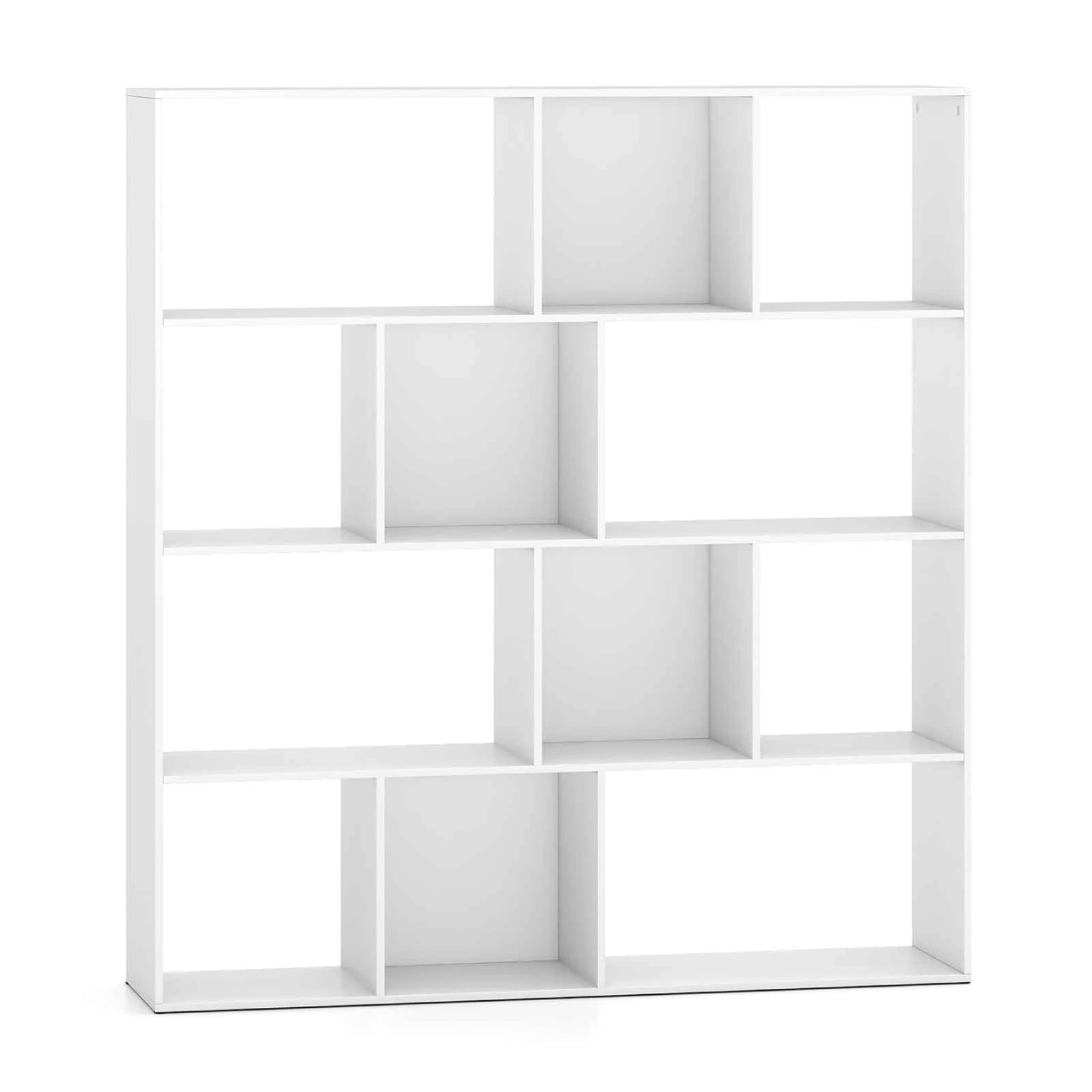 1 Costway 4-Tier Bookcase Open Shelf Display Rack Bookshelf w/12 Storage Cube Units Home Office - White, 1 of 5
