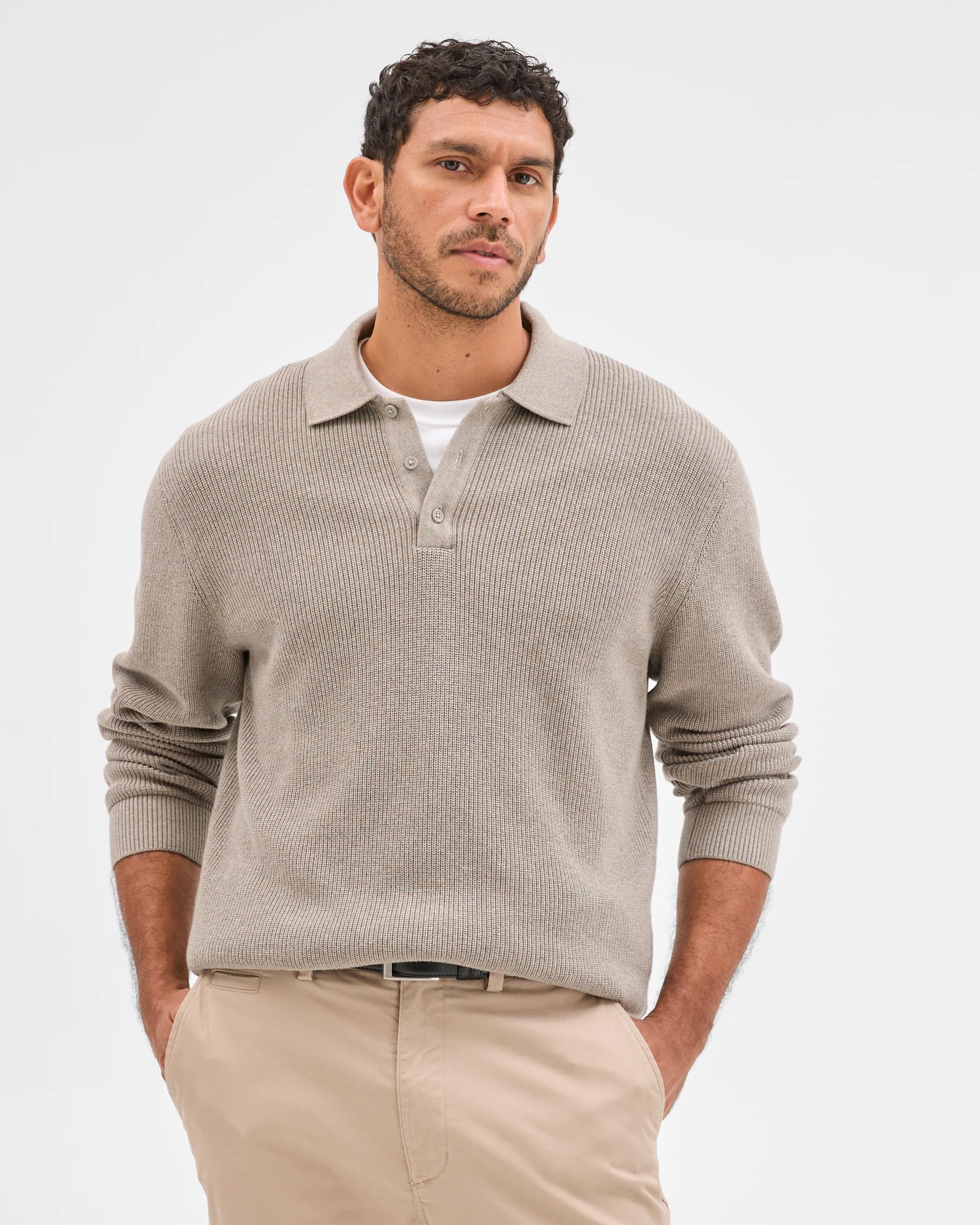 1 Target Man Australian Cotton Lightweight Long Sleeve Polo Neck Knit Jumper ROCK, 1 of 8