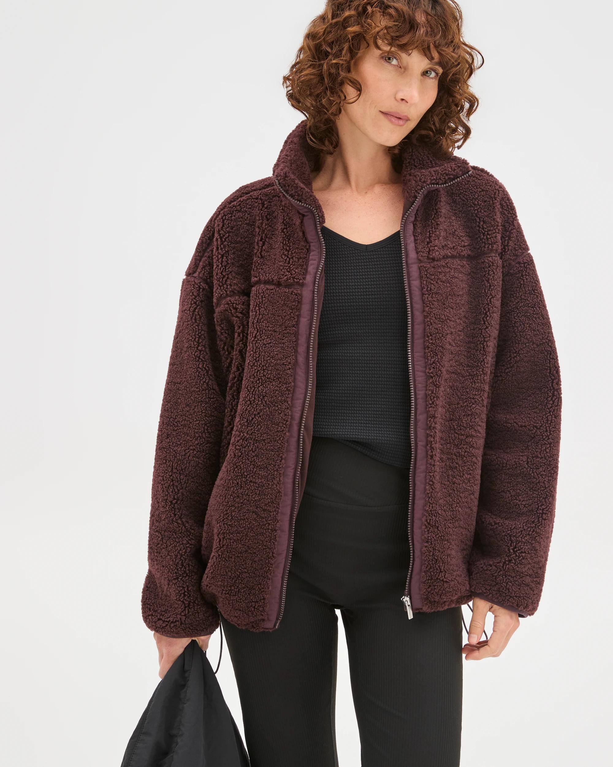 3 Target Woman Relaxed Sherpa Zip Through Jacket RAISIN, 3 of 6