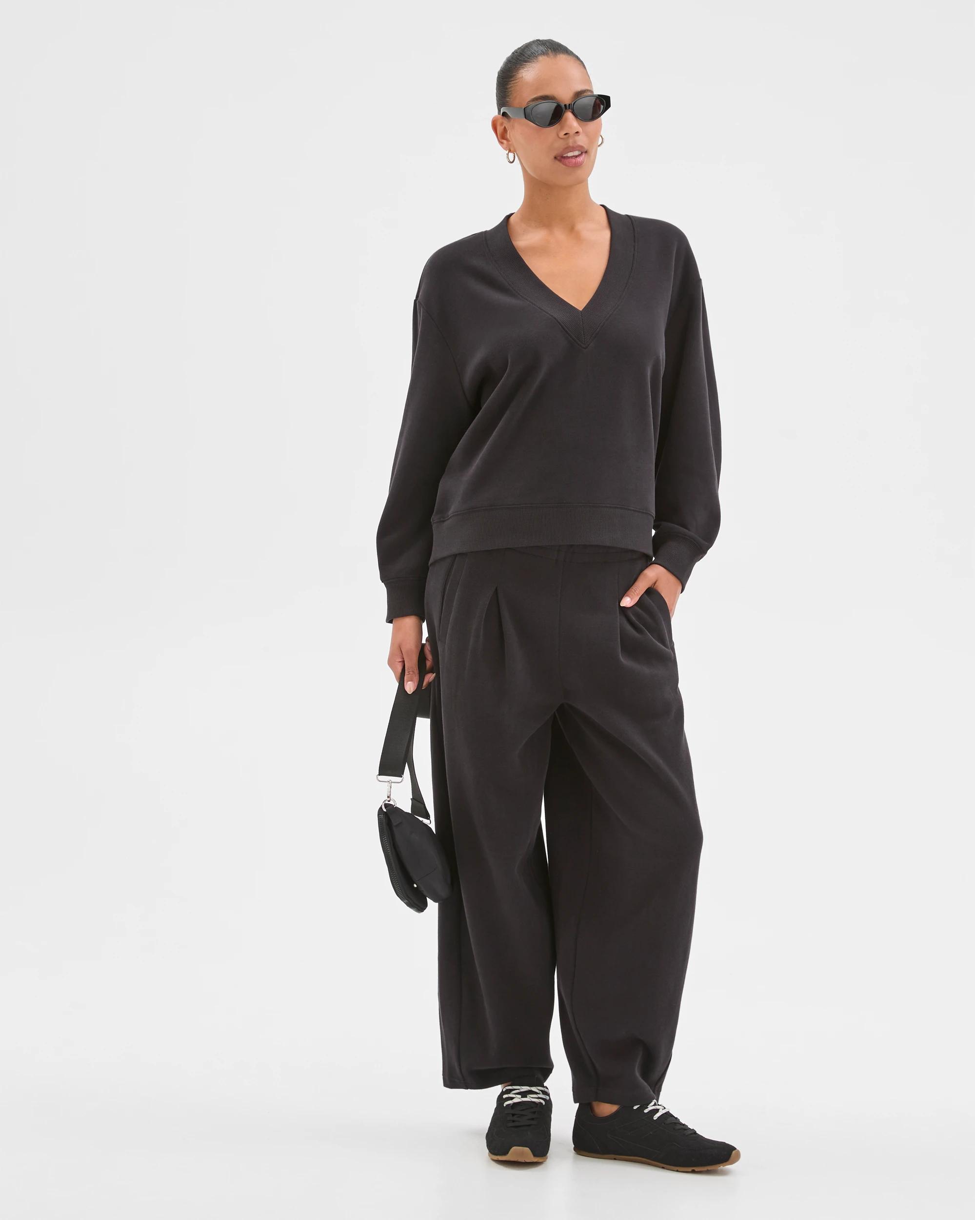1 Target Active Active Australian Cotton Blend Sueded Rib V-Neck Jumper BLACK, 1 of 6