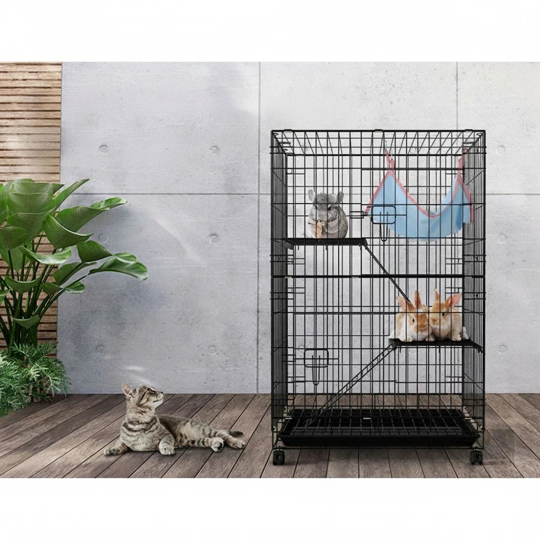 4 i.Pet Rabbit Cage 100cm Hutch 3 Level Indoor Guinea Pig Ferret - Black, 4 of 6
