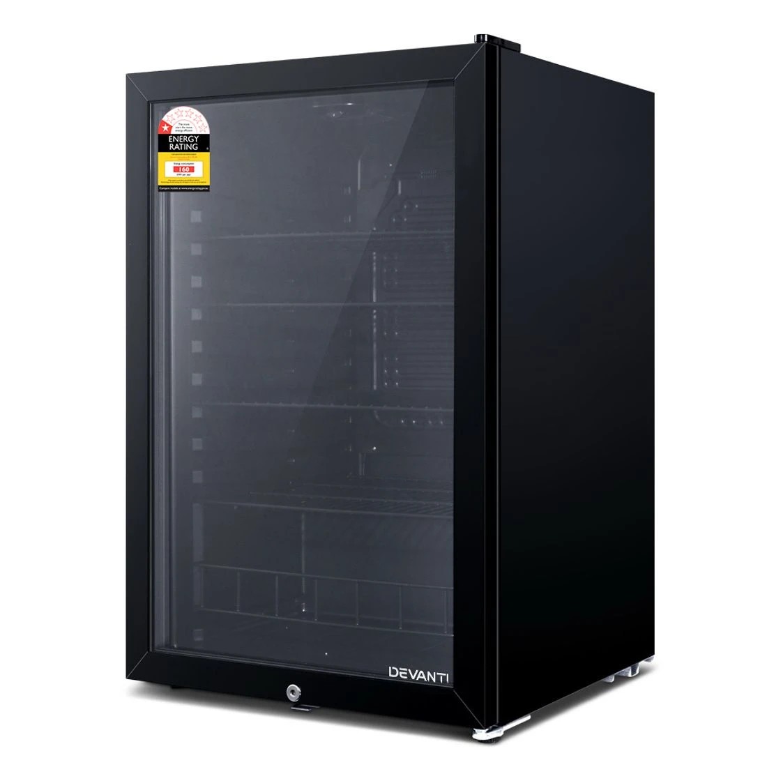 1 Devanti 130L Bar Fridge Glass Door w/Light - Black, 1 of 6