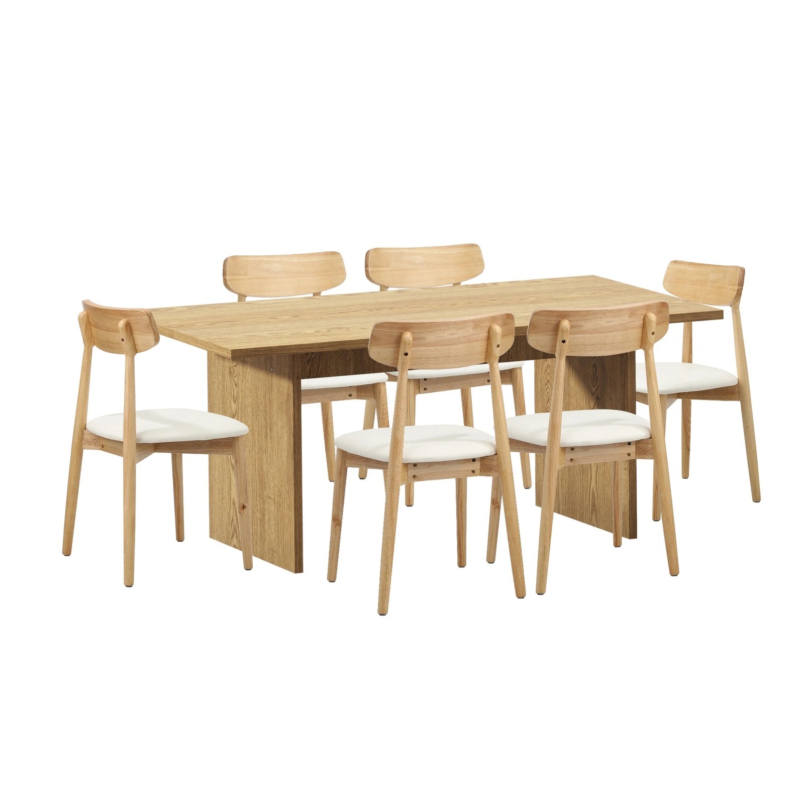 6 Oikiture 6-Seater Dining Table and Chairs Wooden Furniture Set - Natural, 6 of 9