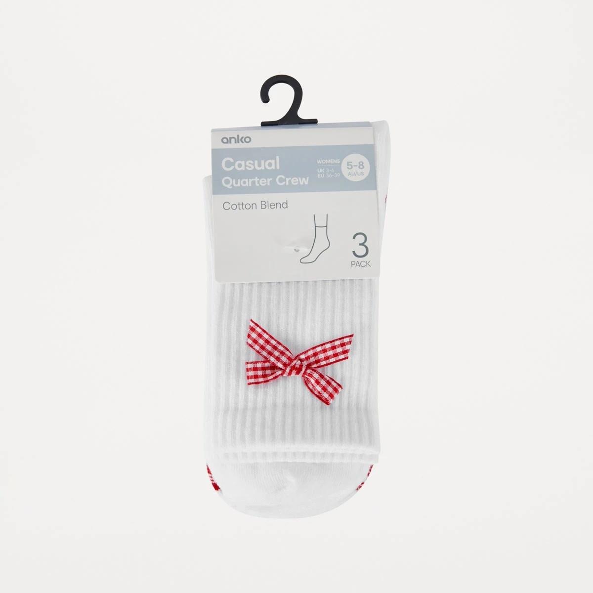 3 3 Pack Fashion Frill Quarter Crew Socks FASHION FRILL RED GINGHAM, 3 of 3