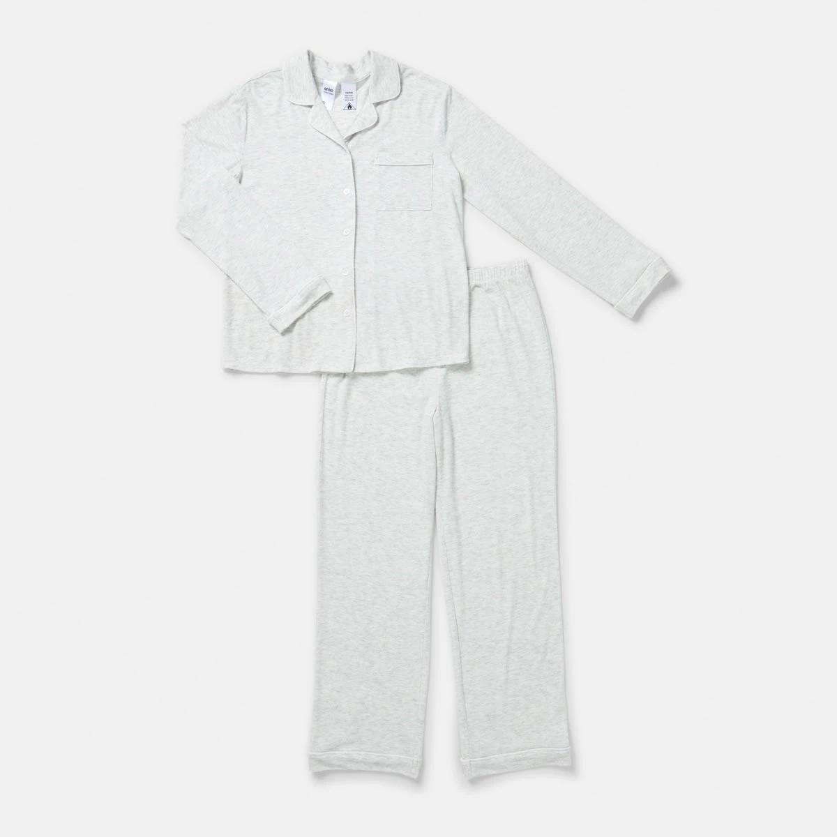 7 Long Sleeve Button Through Pyjama Set Wht Marle, 7 of 10