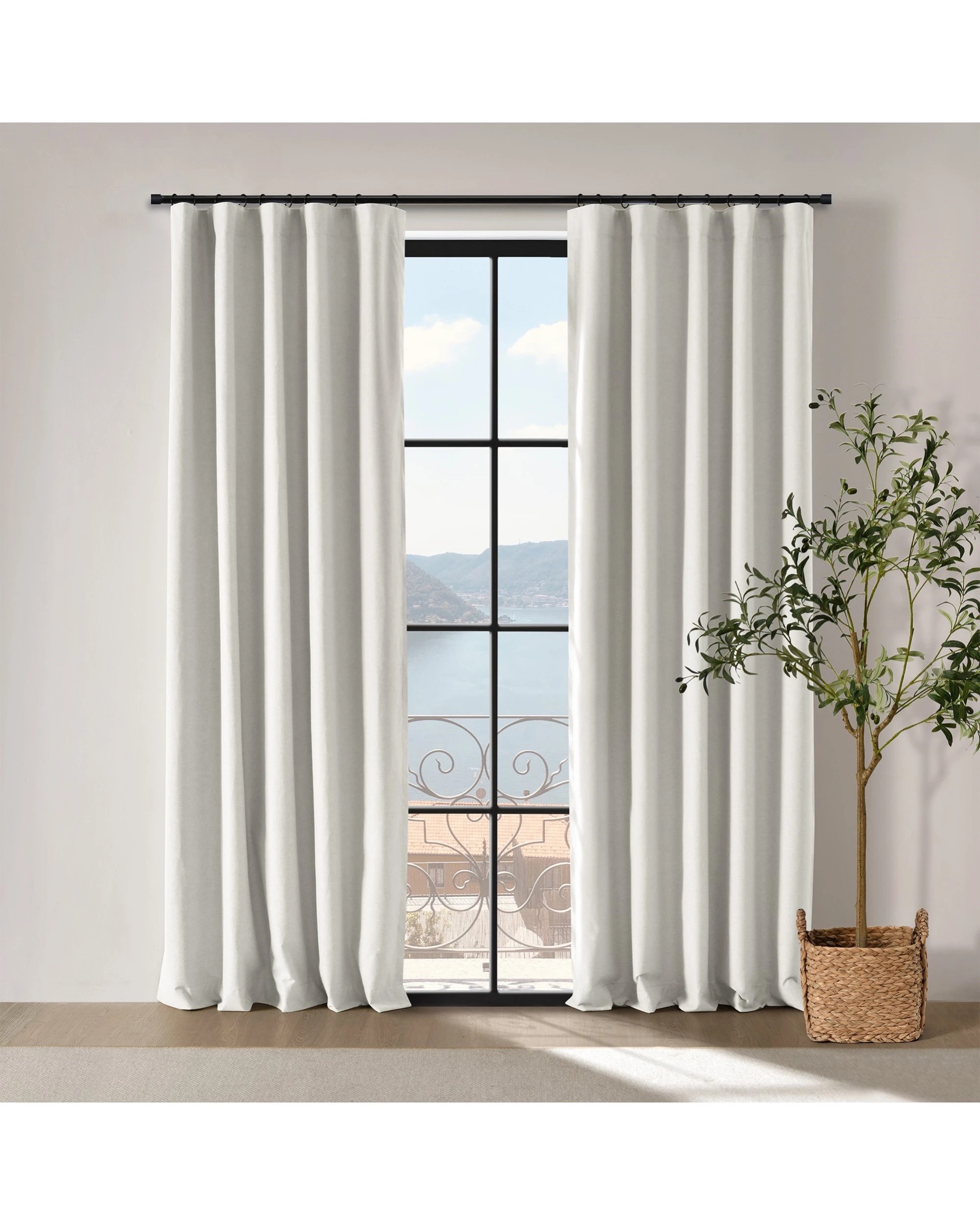 1 Cadence & Co. Bennett Faux Linen Blockout Multi Header Curtain Twin Pack 90x223cm - Cloud, 1 of 8