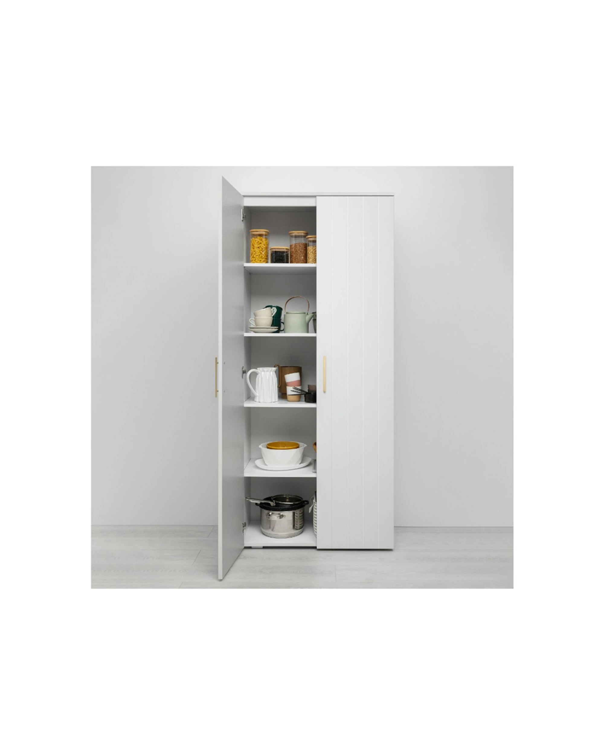 2 European Cabinetry Stockholm Storage Cupboard VJ Panel Square Brass Handle - White, 2 of 3
