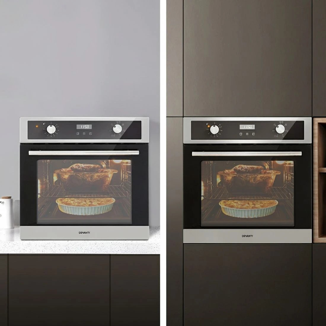 7 Devanti Electric Built In Wall Oven 80L Convection Grill Ovens Stainless Steel - Multi, 7 of 7