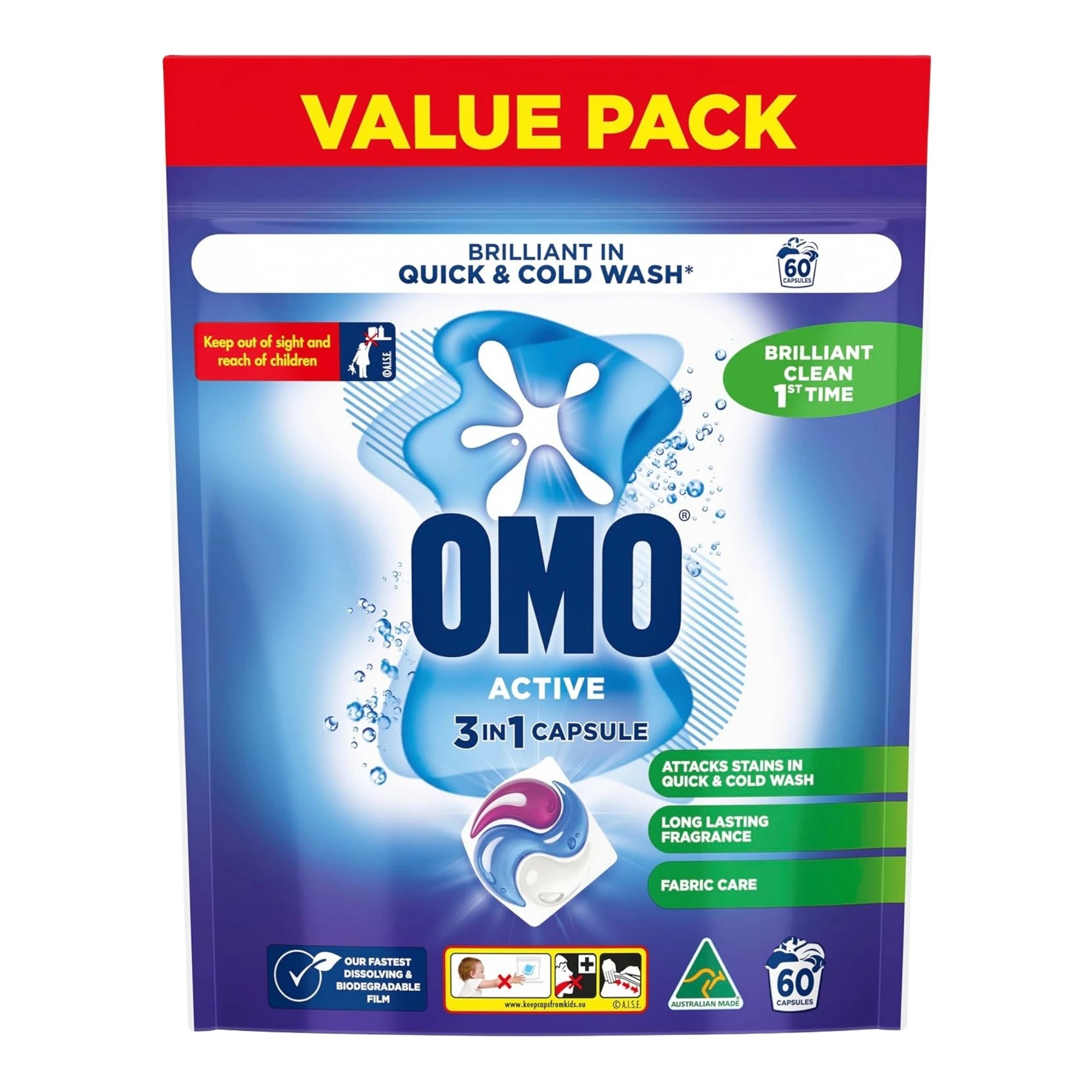 1 Omo 3 in 1 Active Laundry Capsules 60 Pack, 1 of 5