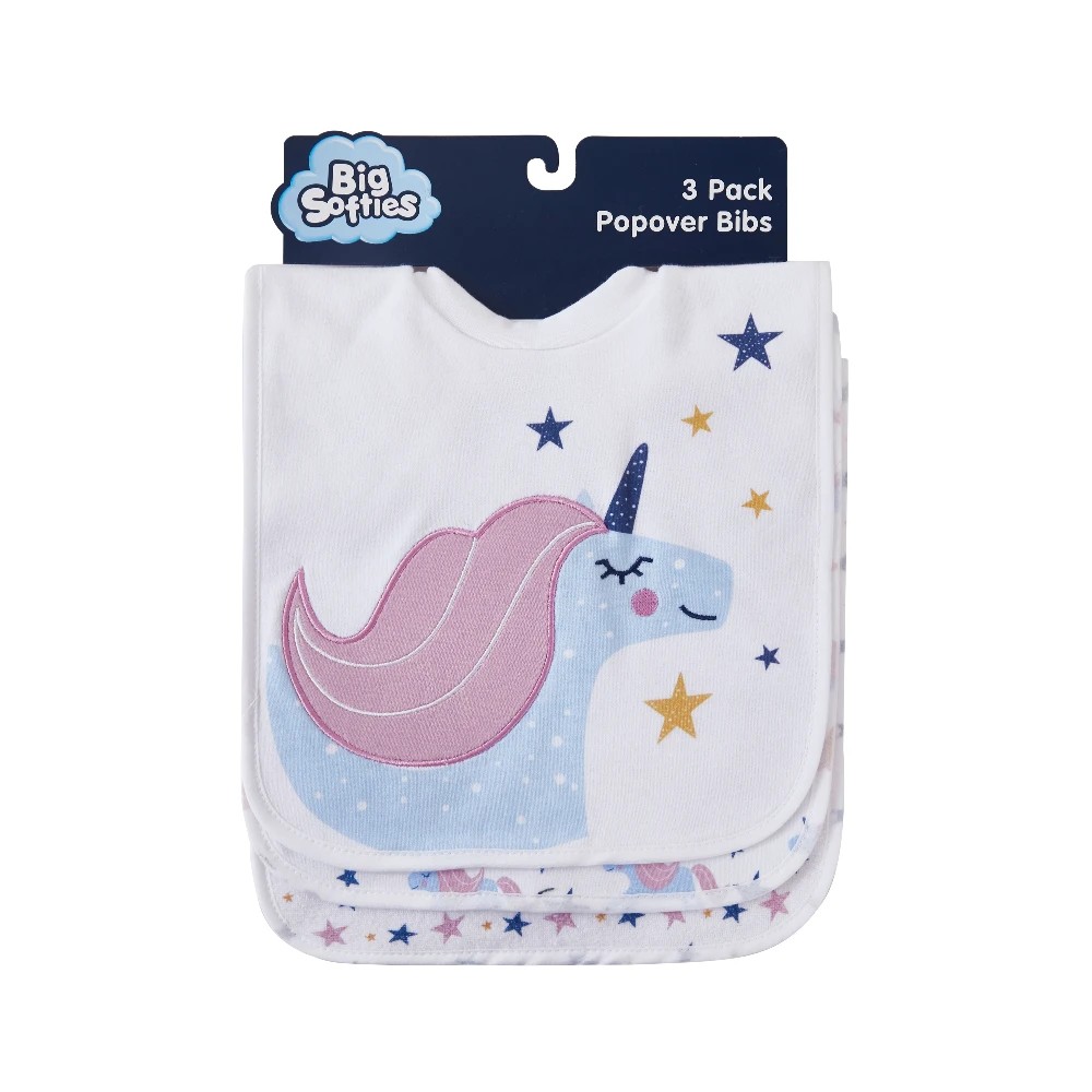 1 Big Softies 3 Pack Popover Bibs, Unicorn, 1 of 5