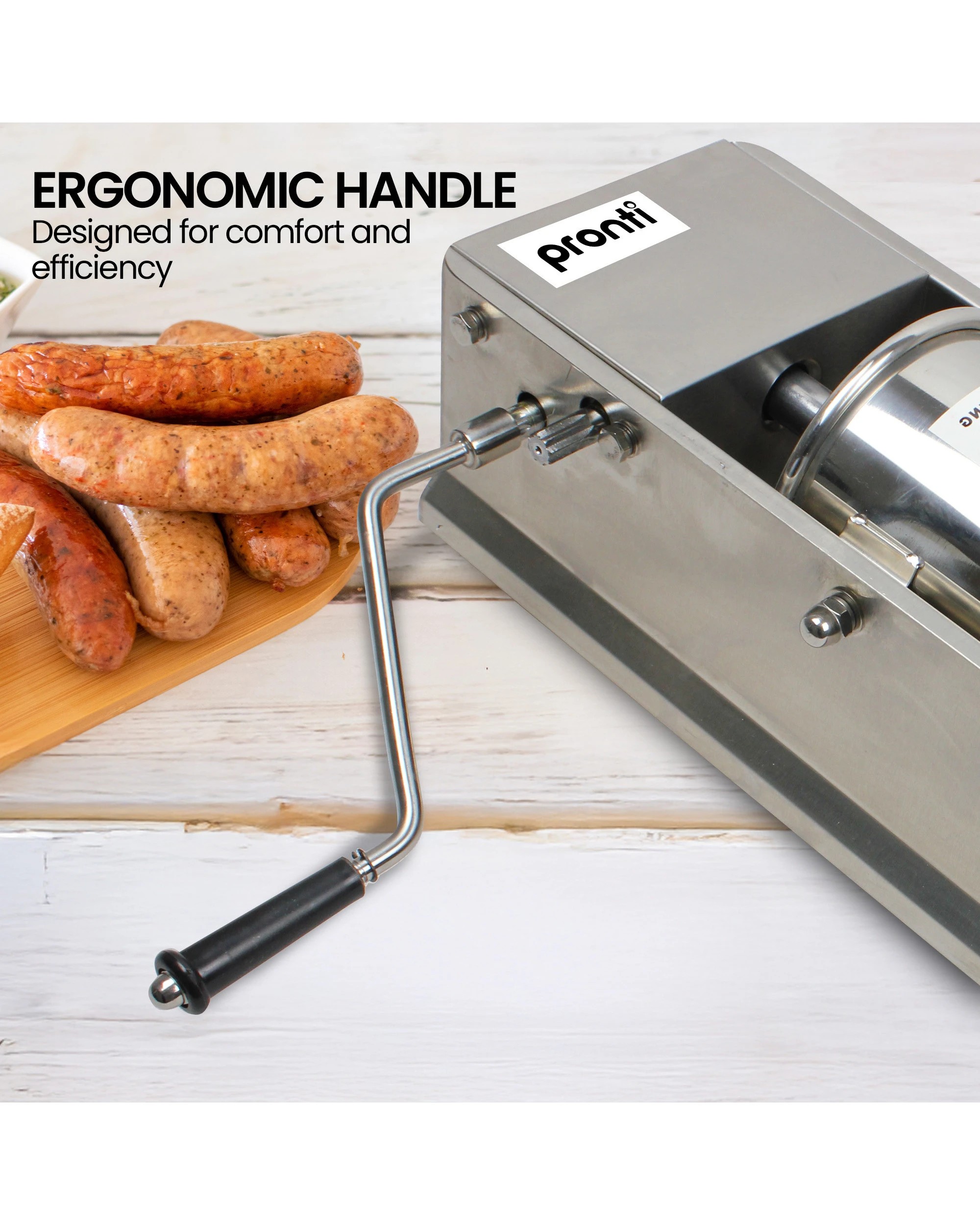 2 Pronti 5l Sausage Stuffer Stainless Steel With 4 Filling Tubes - Horizontal, 2 of 10