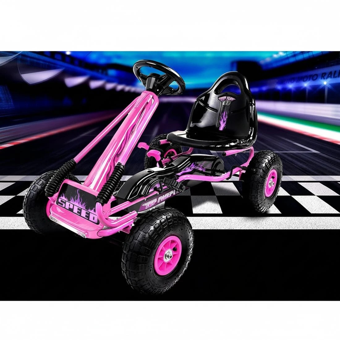 6 Rigo Kids Pedal Go Kart Ride On Toys Racing Car Rubber Tyre - Pink, 6 of 6