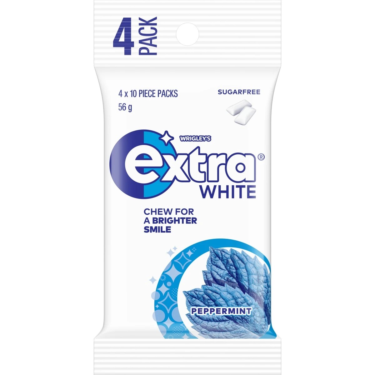 1 4 Pack Wrigley's Extra White Peppermint Gum 56g, 1 of 5