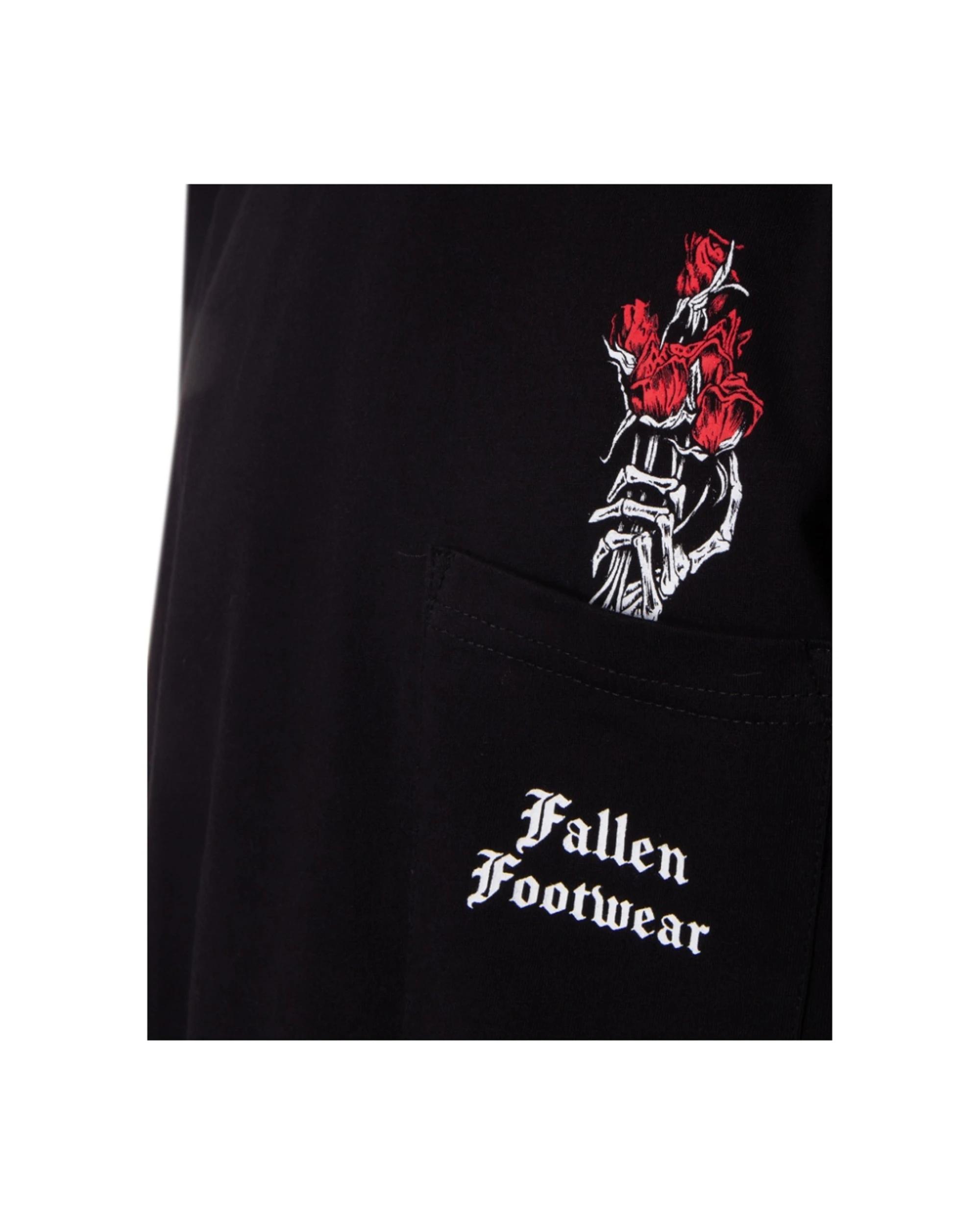 2 Fallen Footwear Mens 100% Cotton Roses Pocket Tee T-Shirt BLACK/RED, 2 of 4