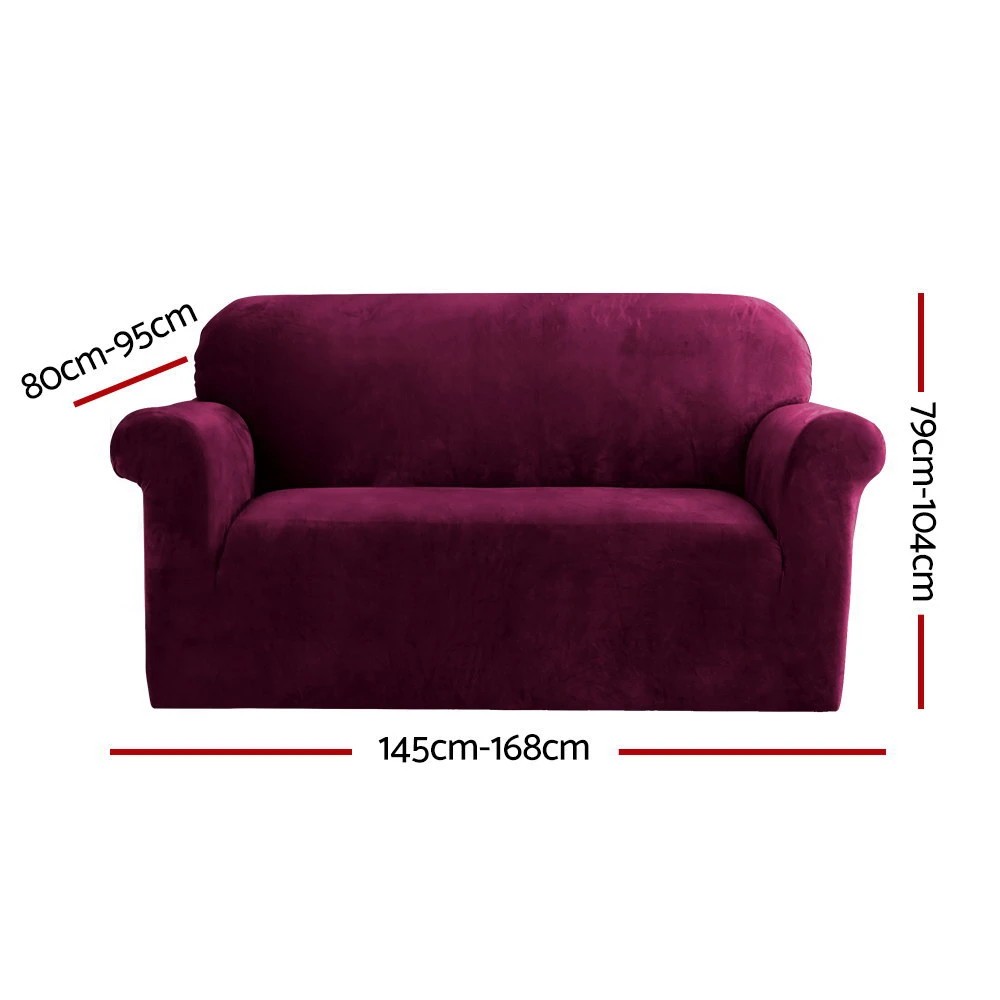 2 Artiss Sofa Cover Couch Covers 2 Seater Velvet Ruby - Red, 2 of 6