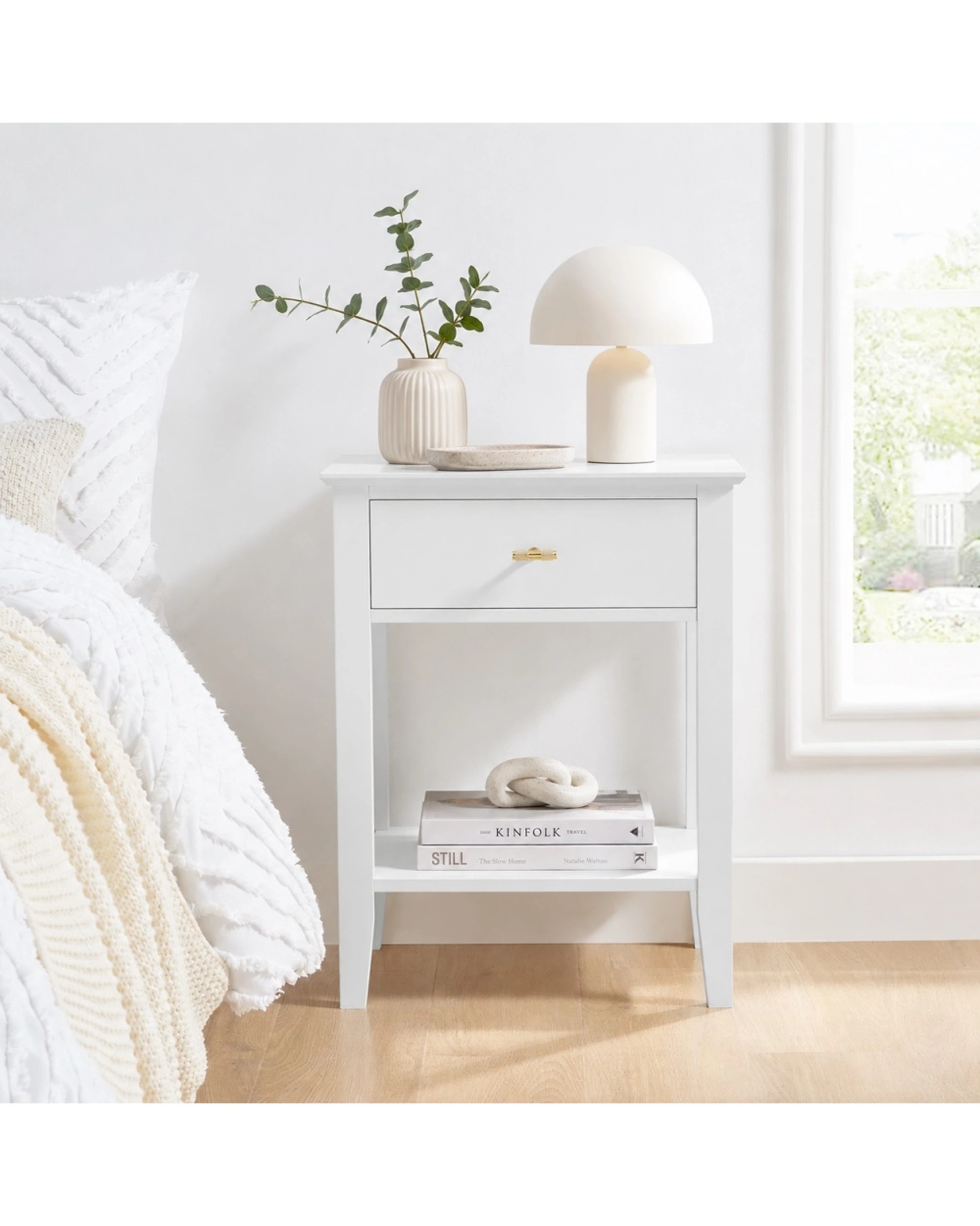 2 Alpine Bay Harper 1 Drawer Side Table Interior Decor Classic Design 48x35x61.5cm - White, 2 of 7