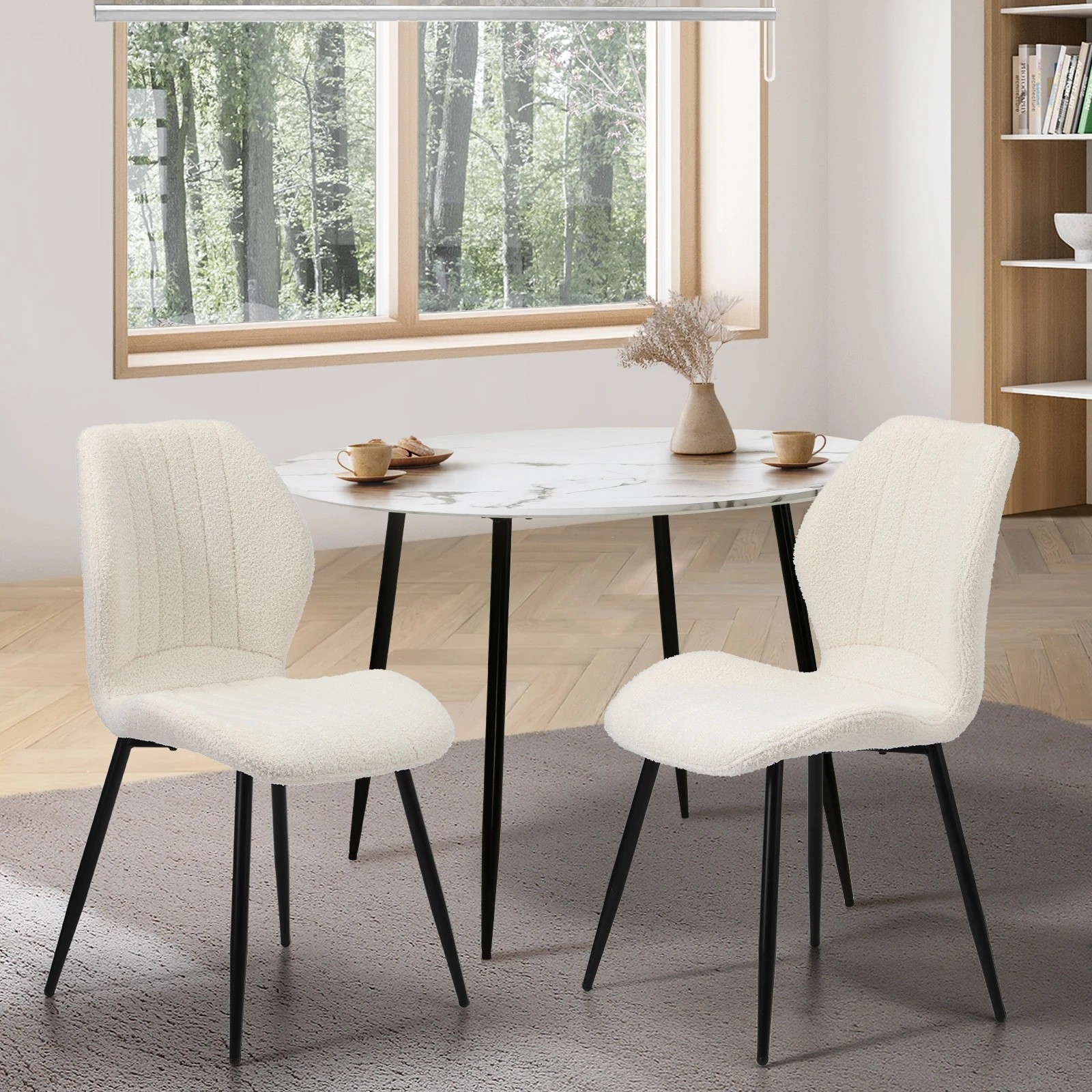 8 Oikiture Set Of 6 Dining Chairs Kitchen Lounge Padded Seat Armless Boucle
 - White, 8 of 9