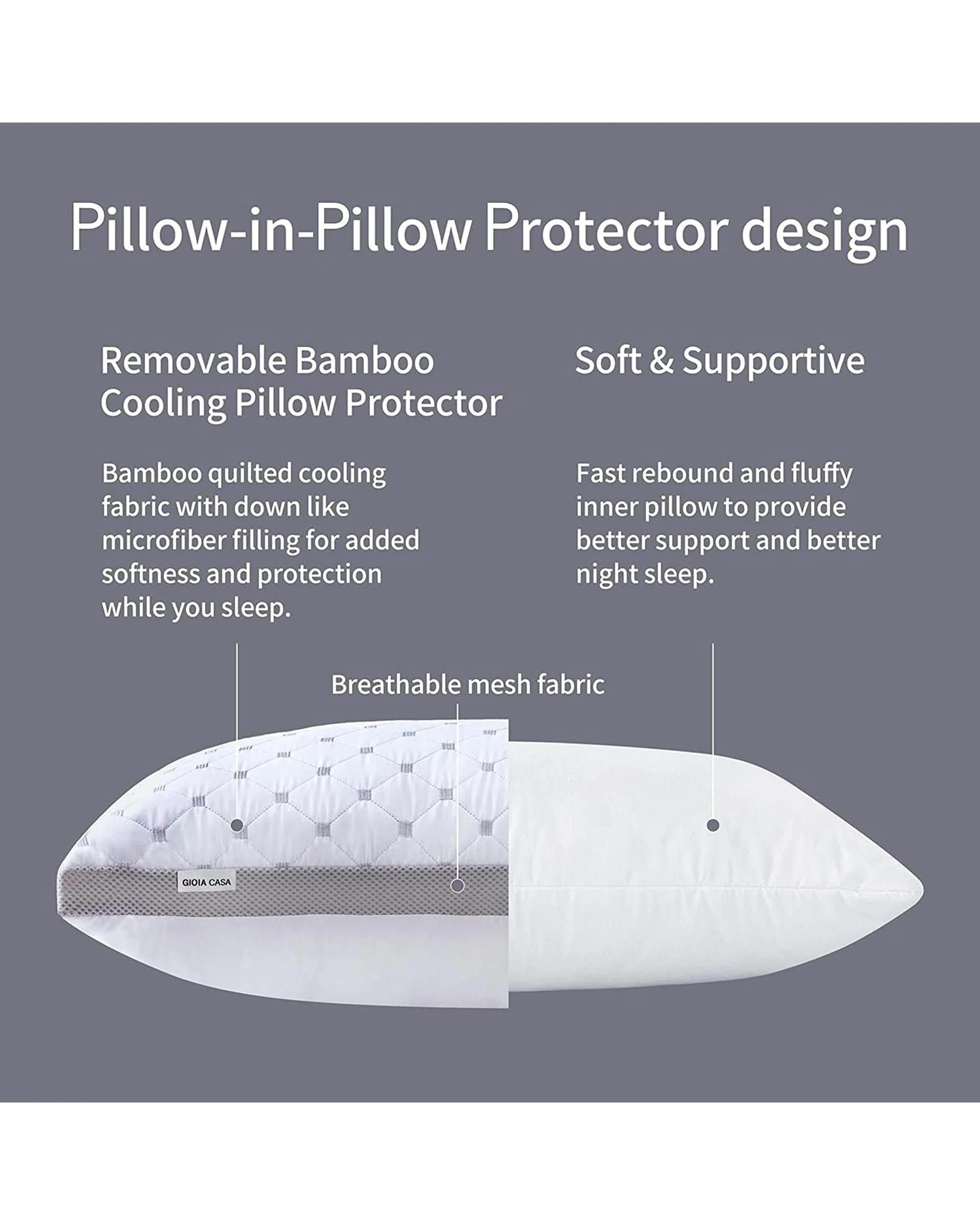 6 Gioia Casa 2-Pack Bamboo Cooling Pillows Plush Down with Protectors, 6 of 6
