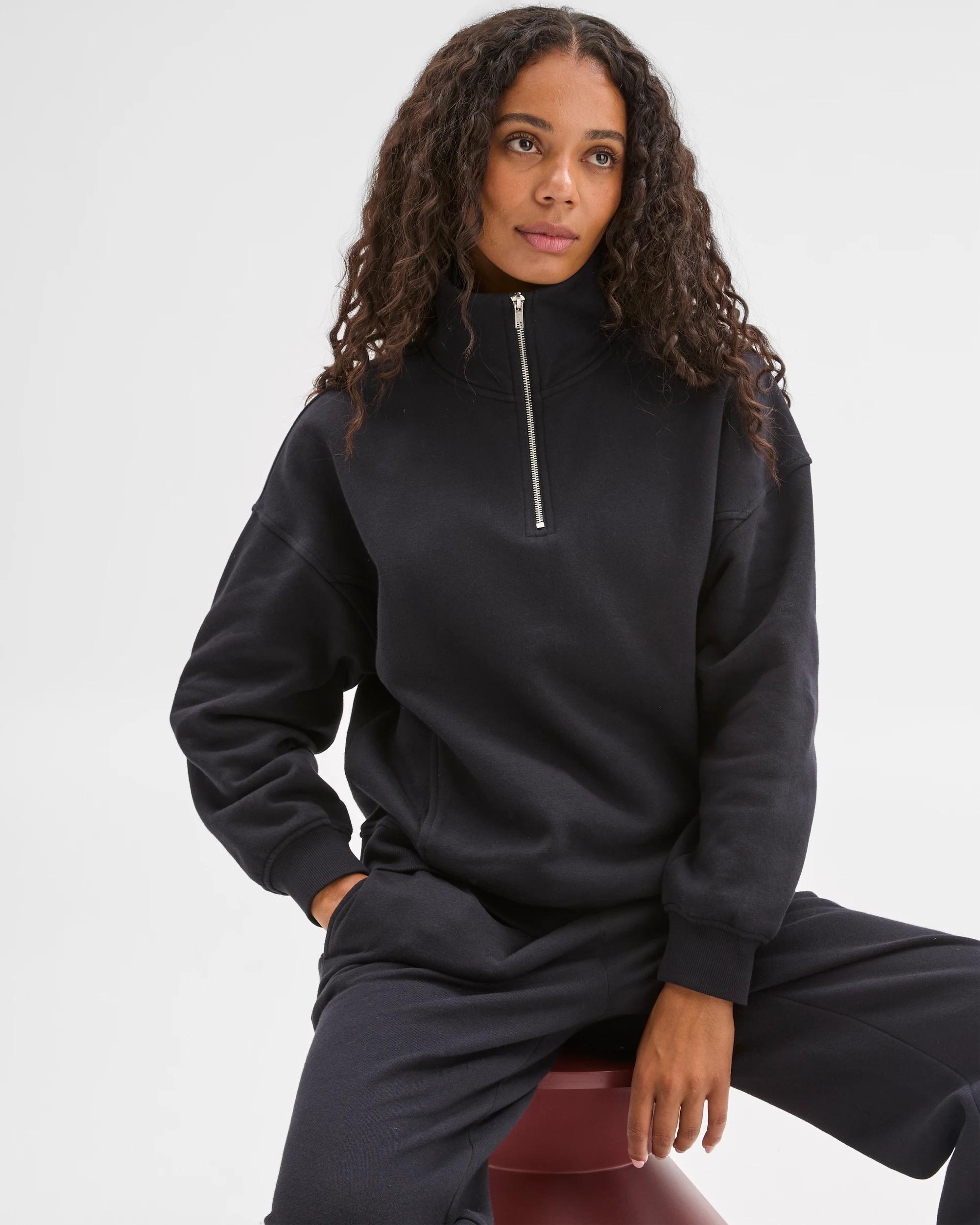 3 Target Woman Australian Cotton Blend 1/4 Zip Fleece Jumper BLACK, 3 of 6