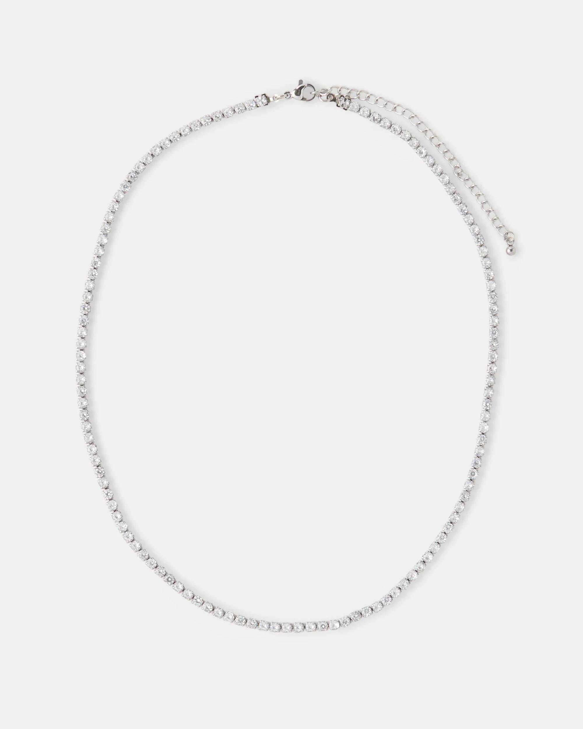 2 Waterproof Stainless Steel Diamante Necklace - Silver Tone Silver, 2 of 3