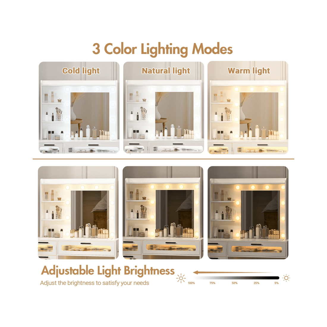 7 Advwin Dressing Table Stool Set With Mirror 10 Led Bulbs Vanity Desk
 - White, 7 of 10