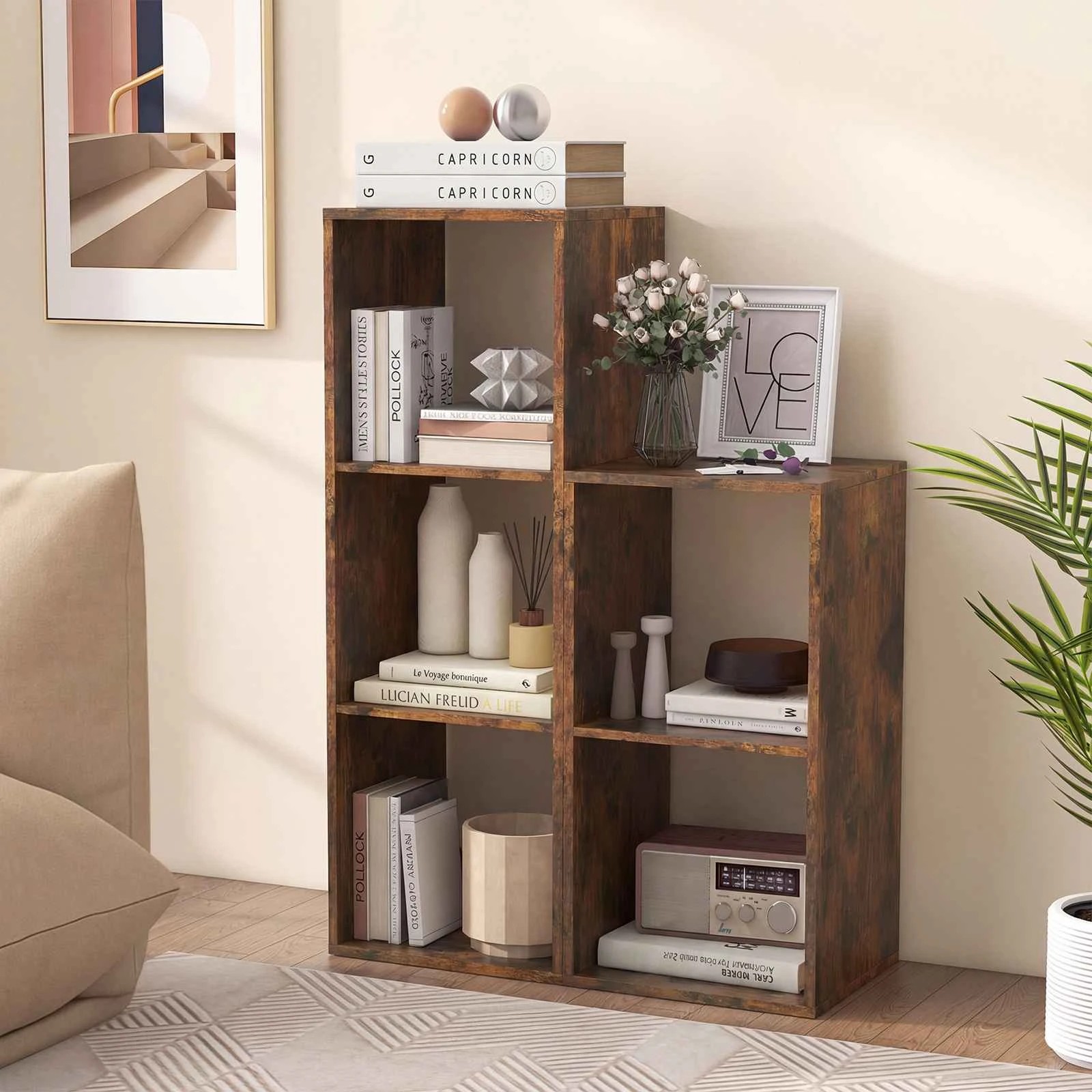 3 Costway 2-Tier Storage Bookshelf Open Display Shelf Bedside Table Cubes Organizer Cabinet - Brown, 3 of 5