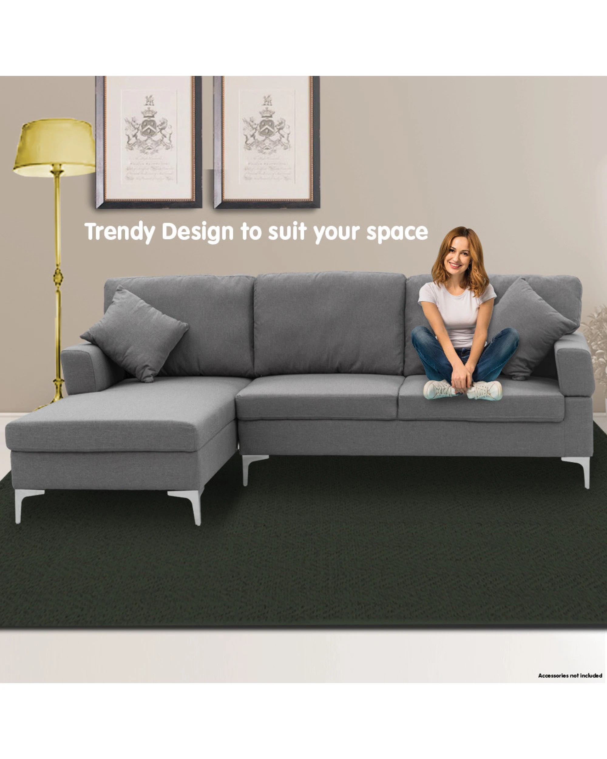 6 Sarantino Linen Corner Sofa Couch Lounge L-shape Right Chaise D.grey, 6 of 7