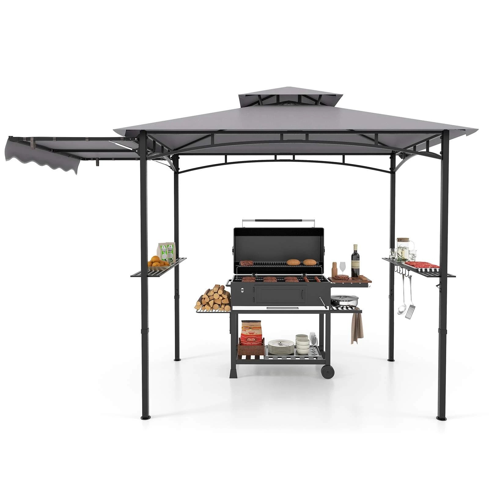 1 Costway 318 x 153cm BBQ Grill Gazebo w/Side Awning Outdoor Barbecue Canopy, 1 of 2