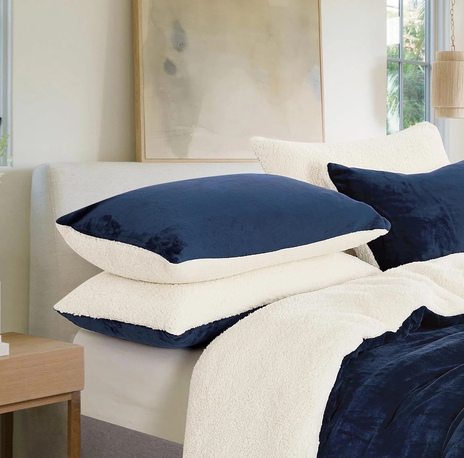 2 Gioia Casa 2-Pack Teddy Sherpa Standard Pillowcases Reversible Velvet - Navy Blue, 2 of 7