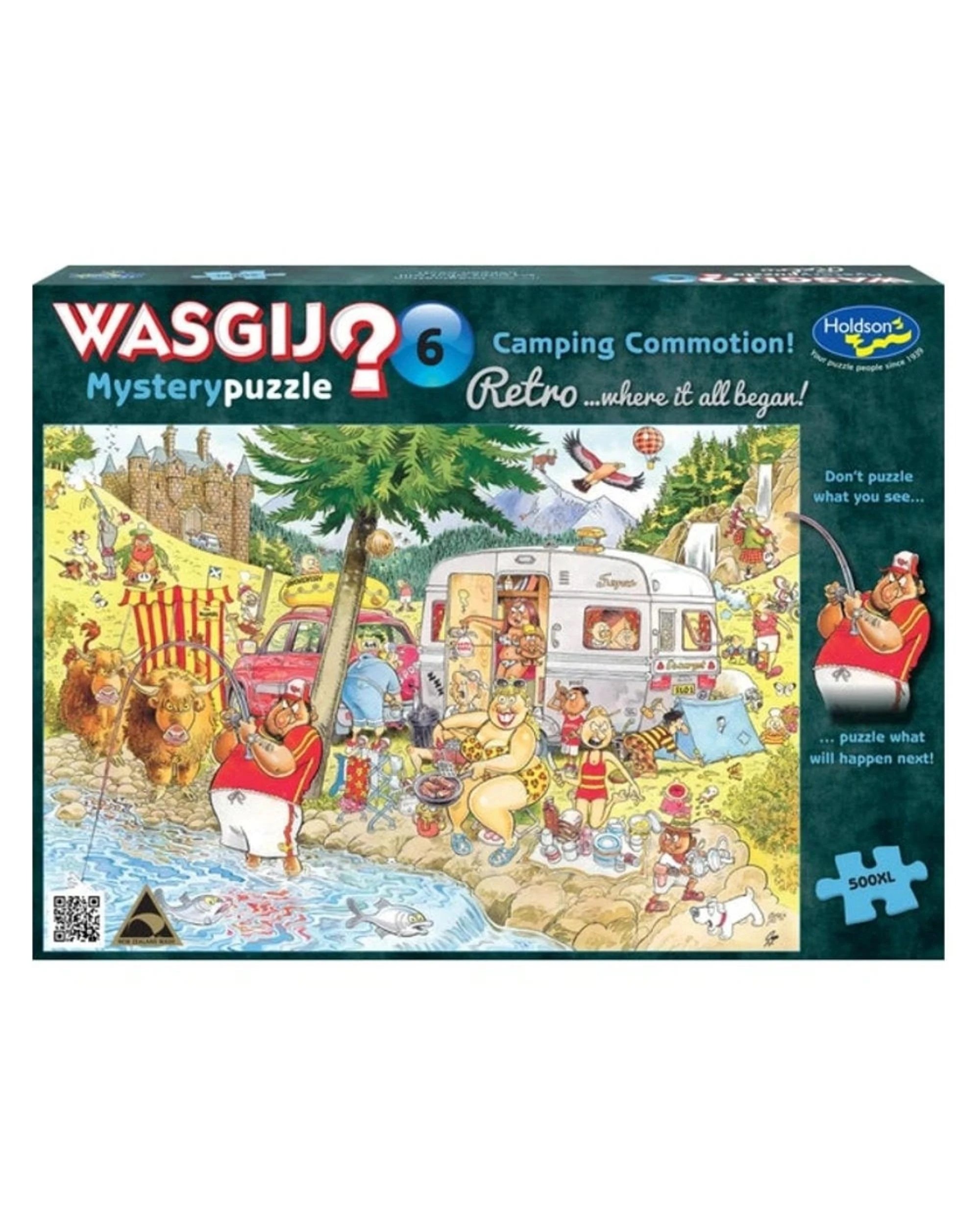 1 Holdson WASGIJ Mystery #6 Camping Commotion Retro 500 XL Piece Jigsaw Puzzle, 1 of 1