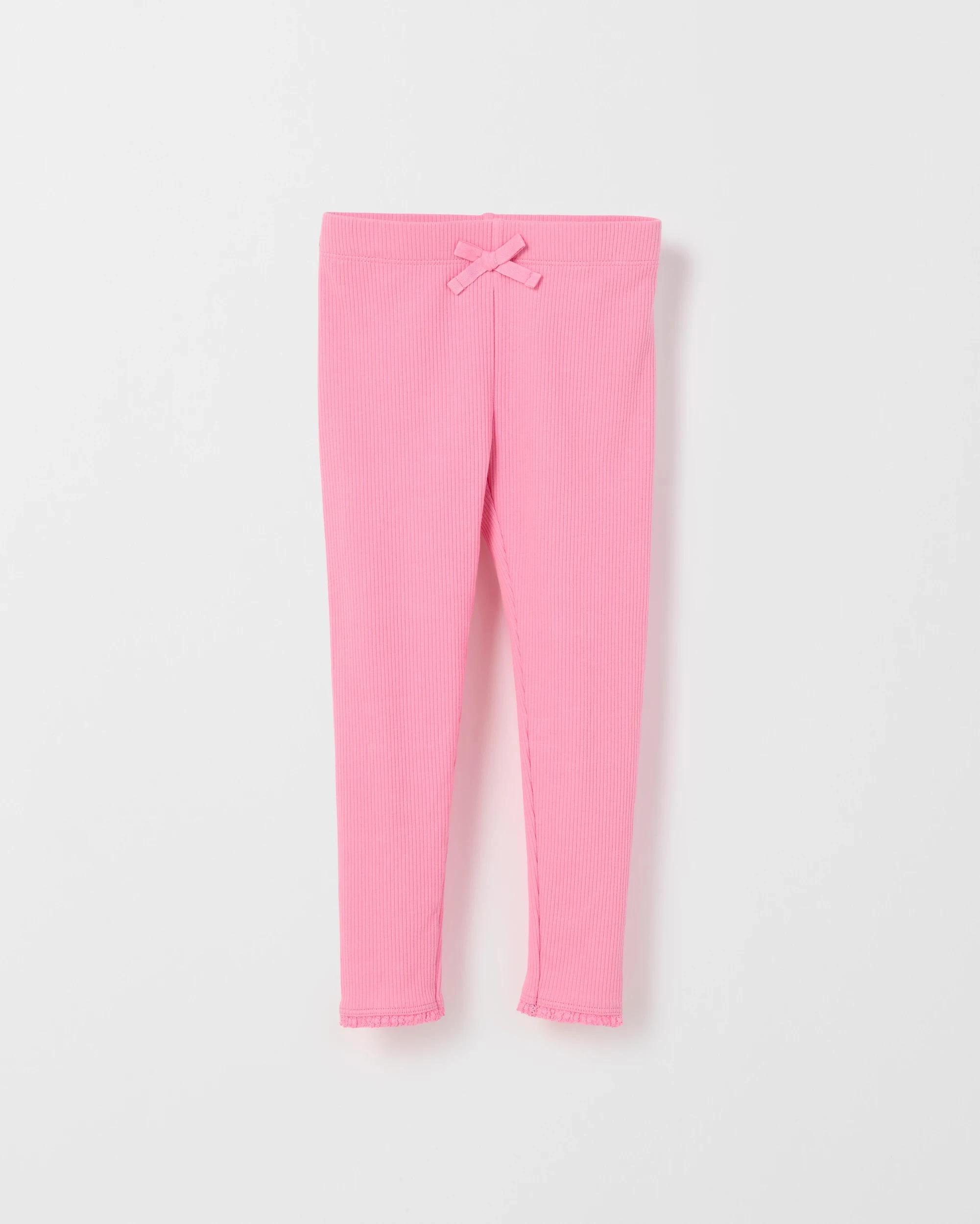 1 Target Kids Australian Cotton Blend Bow Lace Rib Leggings PINK, 1 of 2