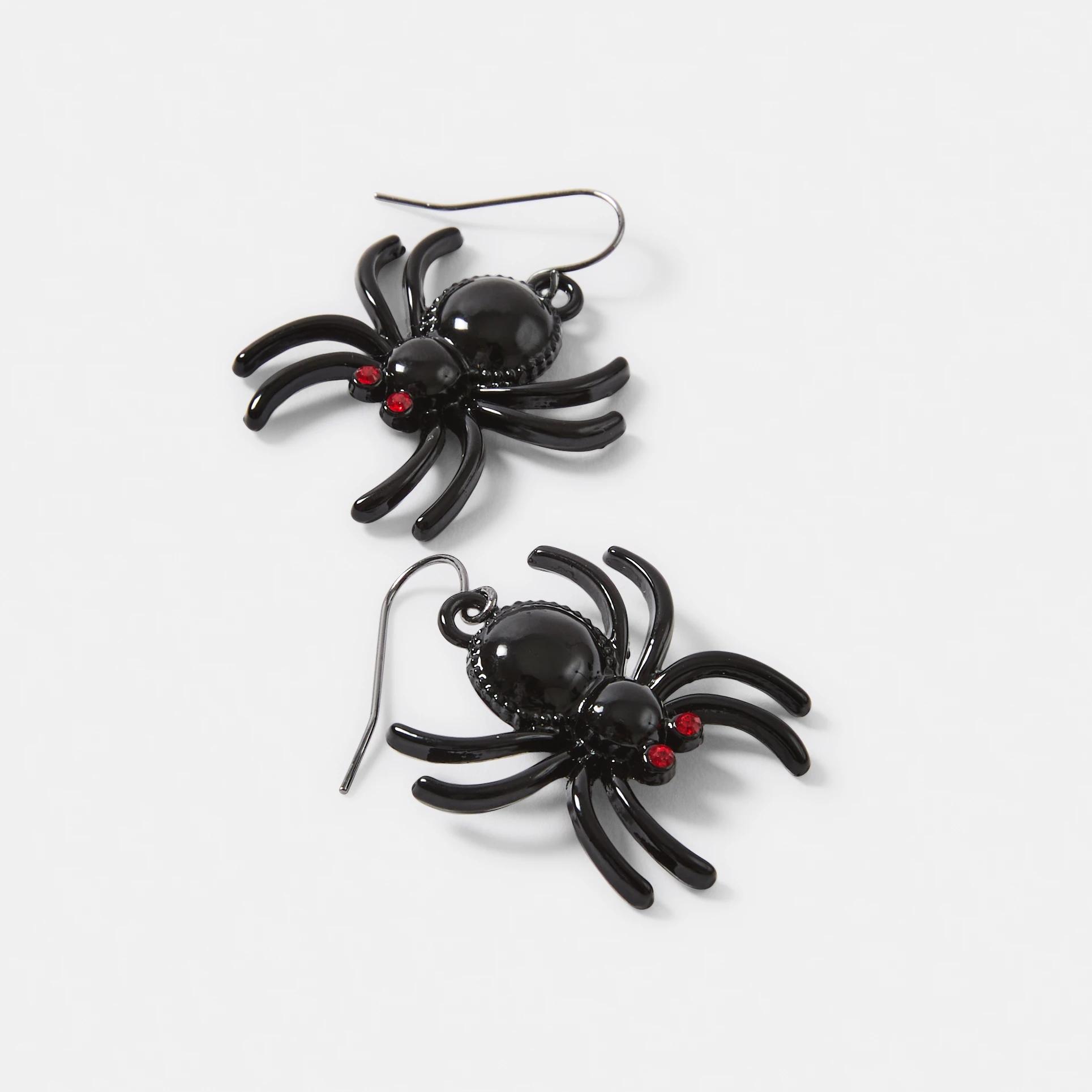 2 Halloween Spider Drop Earrings - Silver Tone, Black and Red Black, 2 of 4