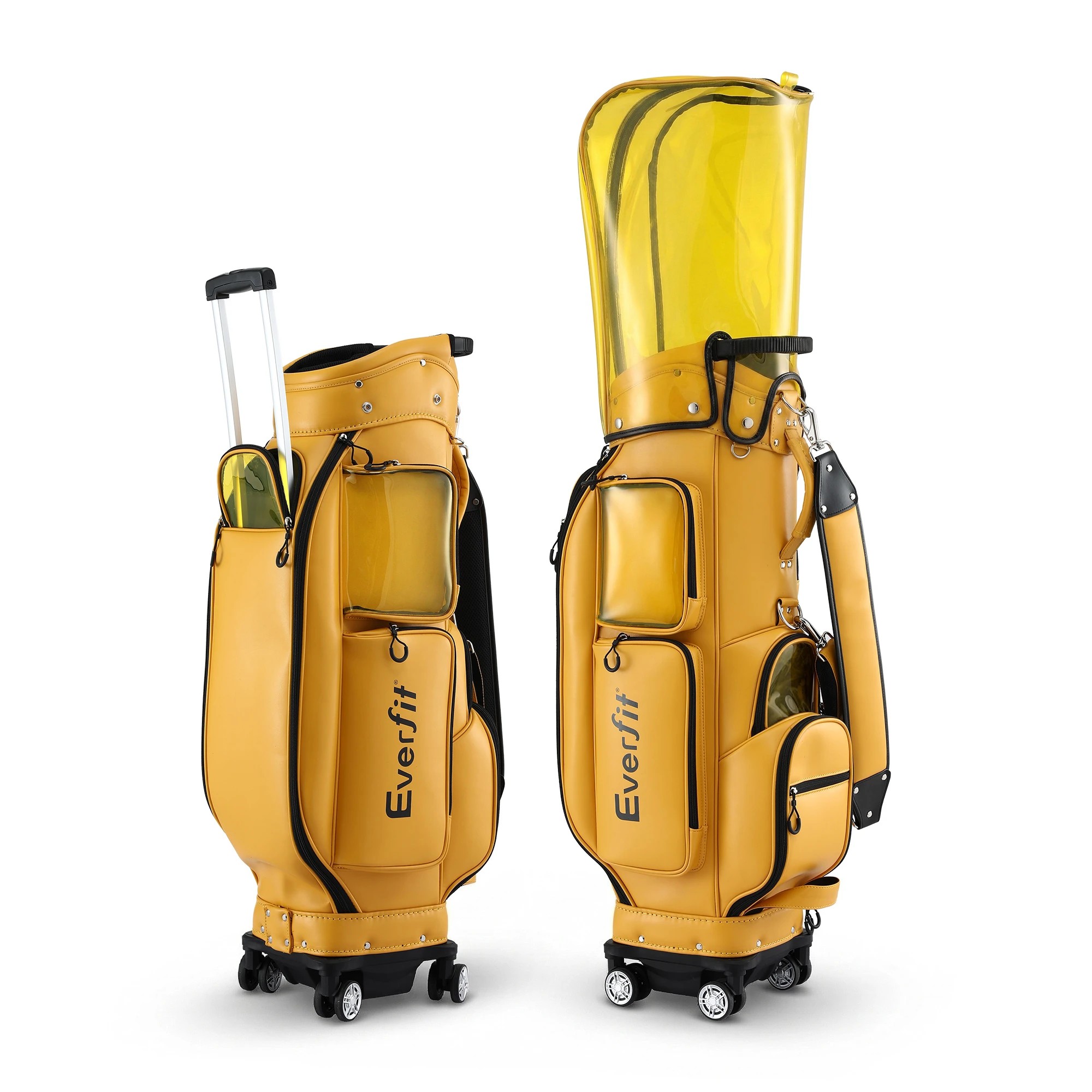 1 Everfit Golf Cart Bag Rolling Buggy Club Organiser Synthetic Leather - Yellow, 1 of 4