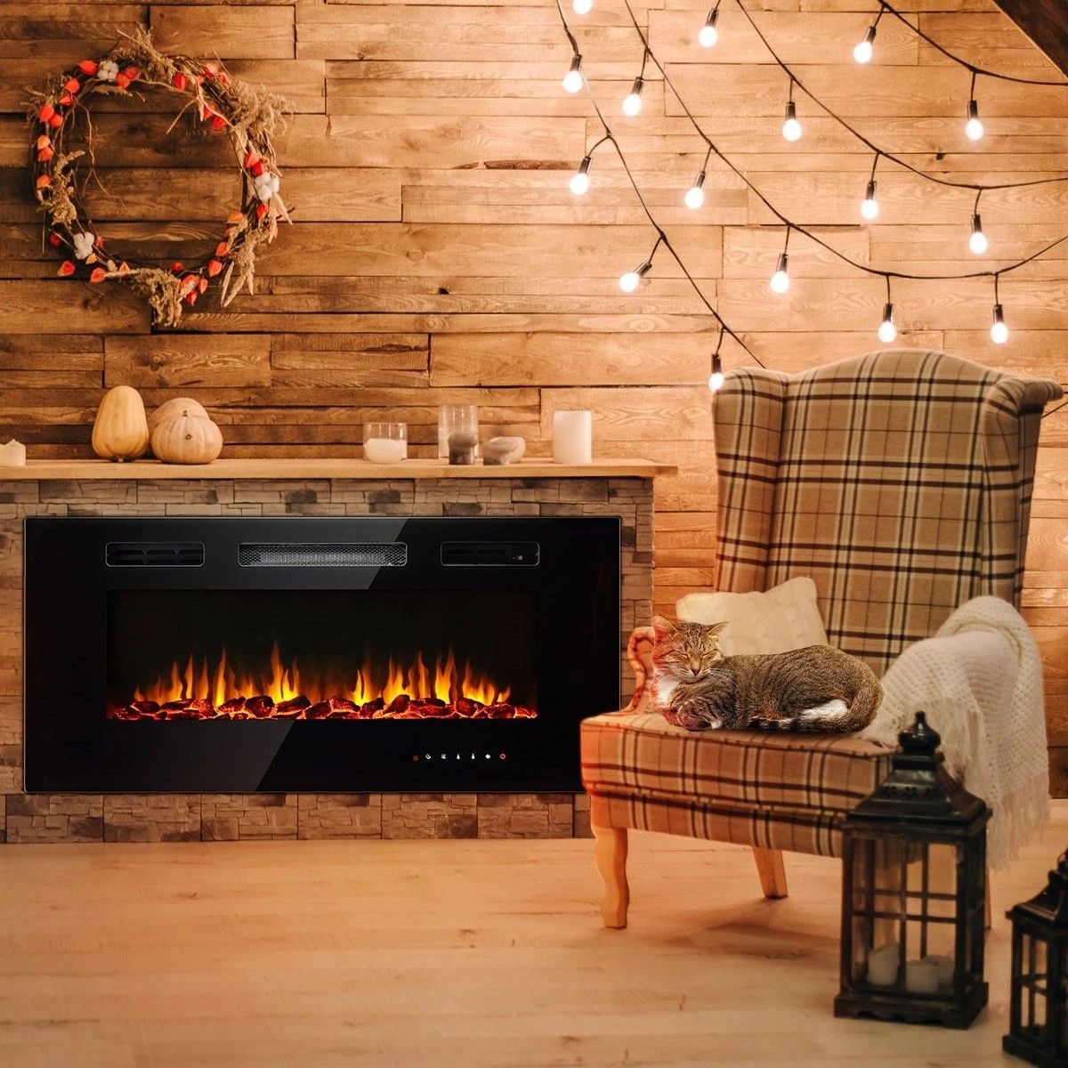 2 Maxkon 40 Inch Wall Recessed Mounted Electric Fireplace Heater 900/1800W w/5 Flame Settings, 2 of 4
