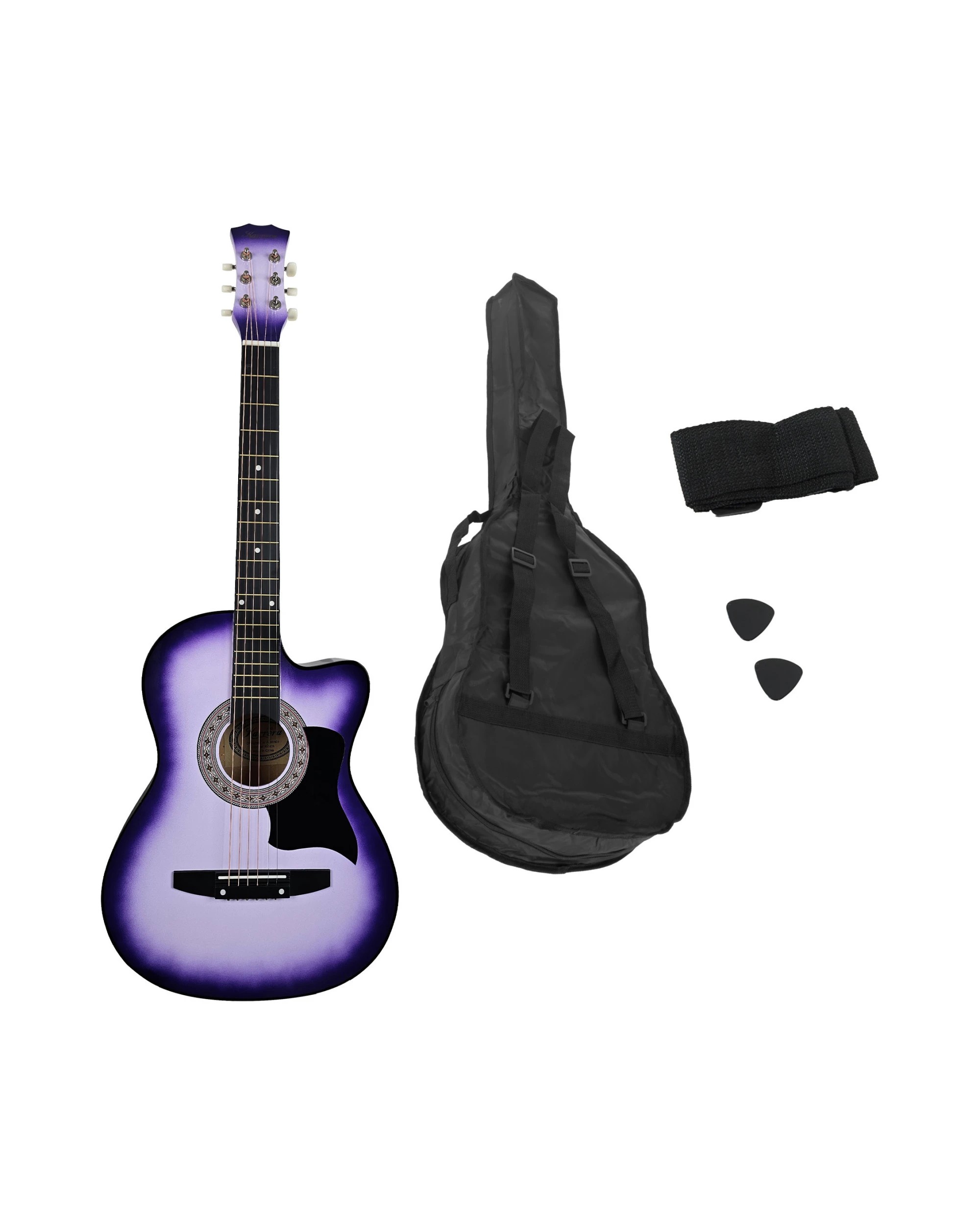 6 Karrera 38in Cutaway Acoustic Guitar with Guitar Bag in Purple Burst - Purple, 6 of 10