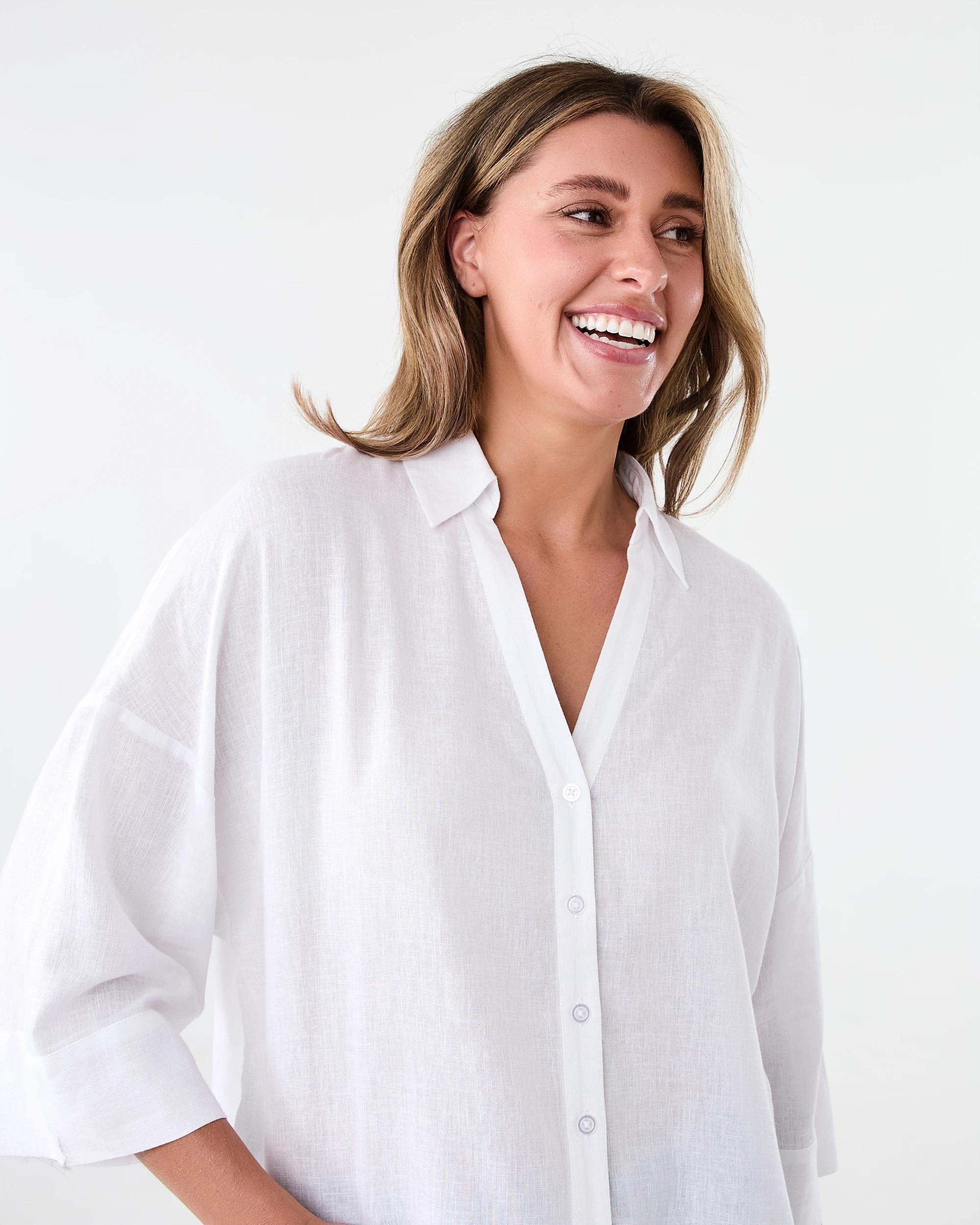 4 Long Sleeve V-Neck Dolman Shirt White, 4 of 8