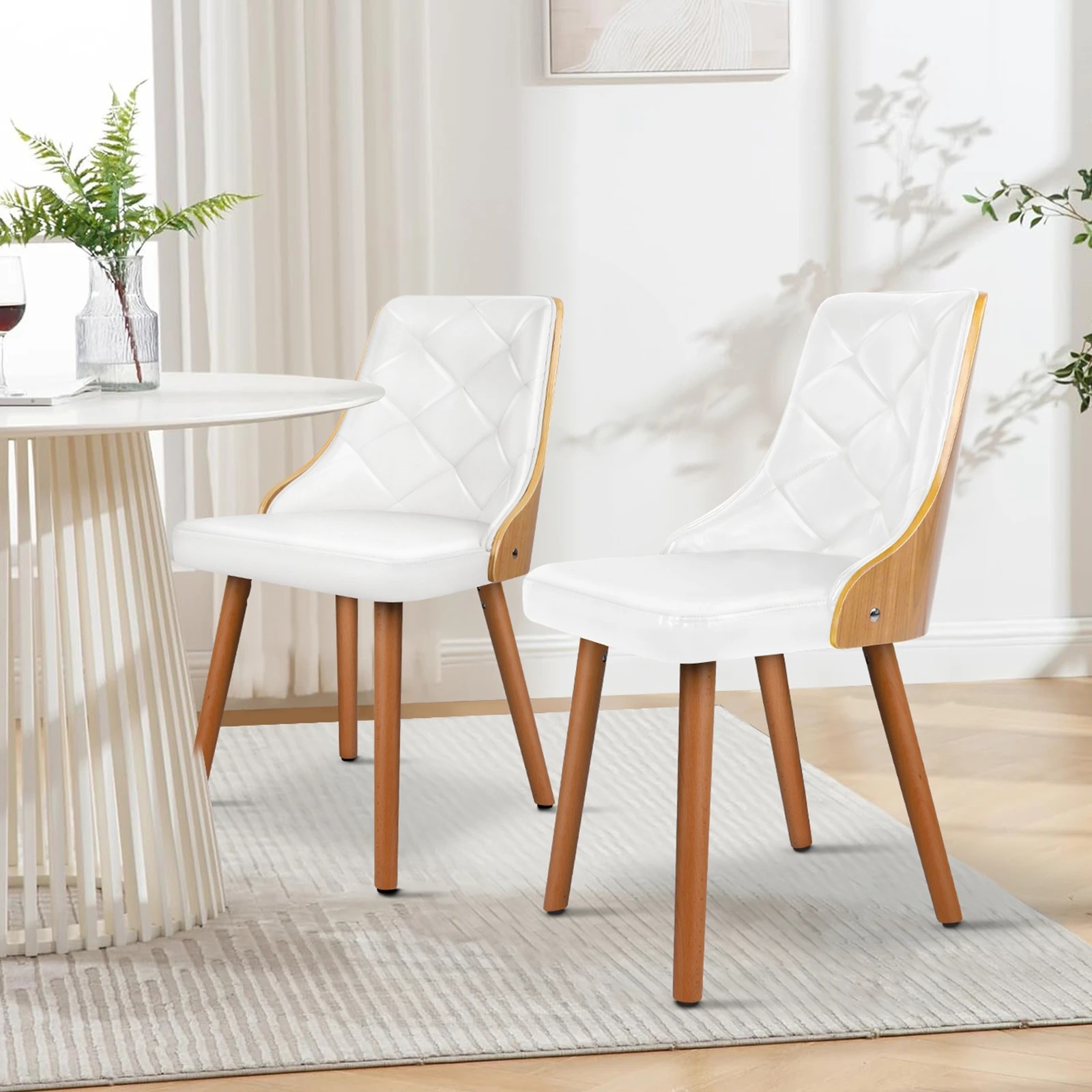 4 Alfordson 2x Dining Chairs Kitchen Lounge Padded Tufted Glossy PU Leather - White, 4 of 10