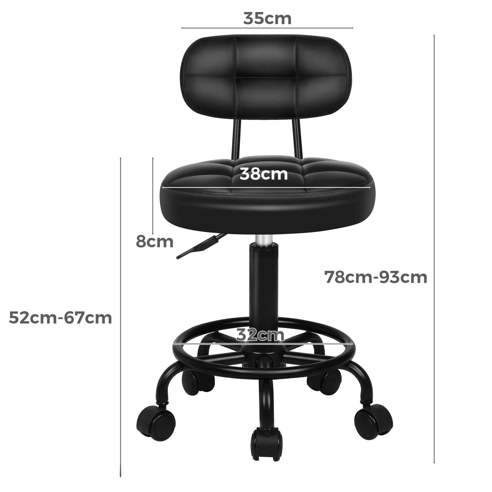 7 Alfordson Salon Stool Backrest Swivel Barber Hair Dress Chair Riley - Black, 7 of 8