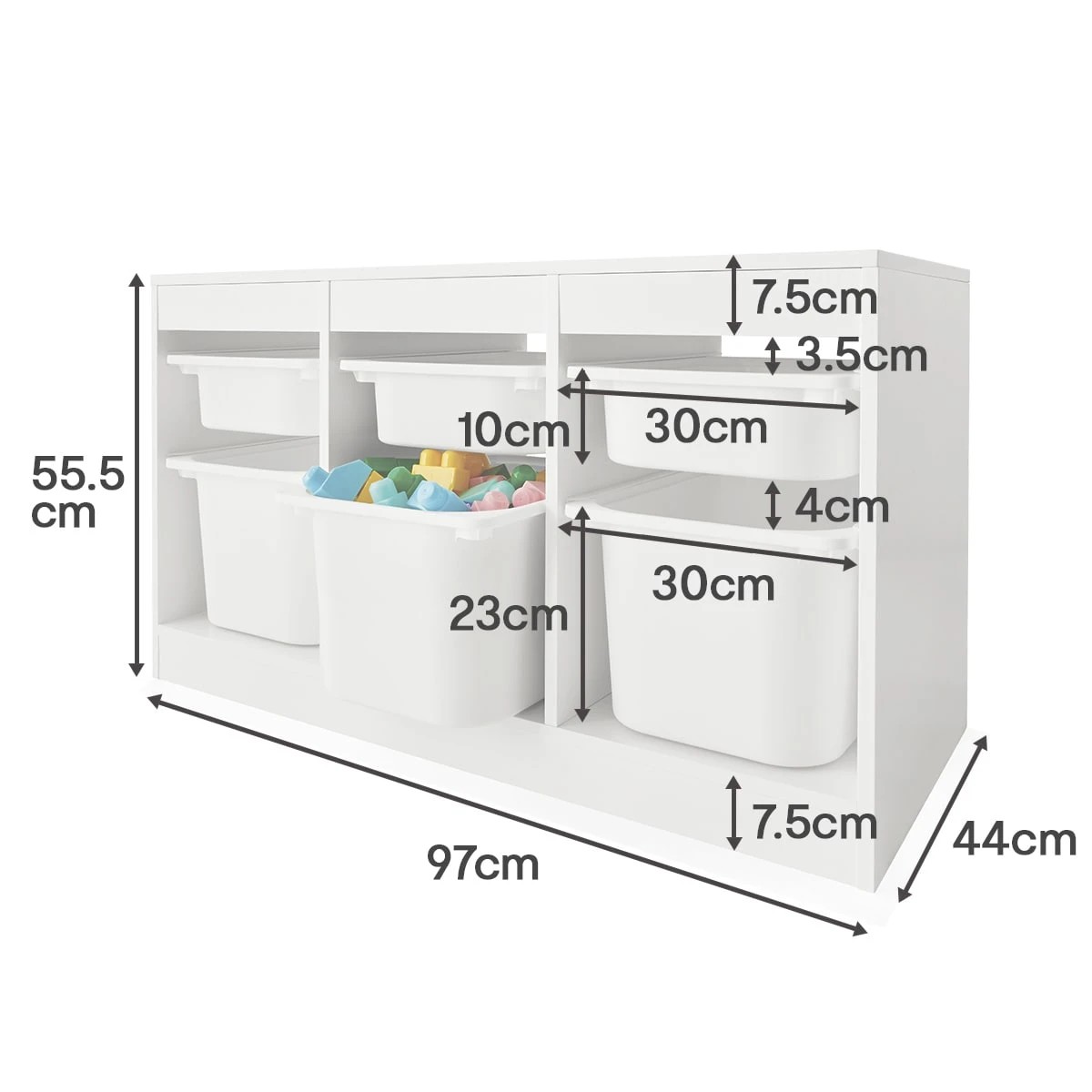3 Kids Storage Unit with 6 Tubs - White, 3 of 3