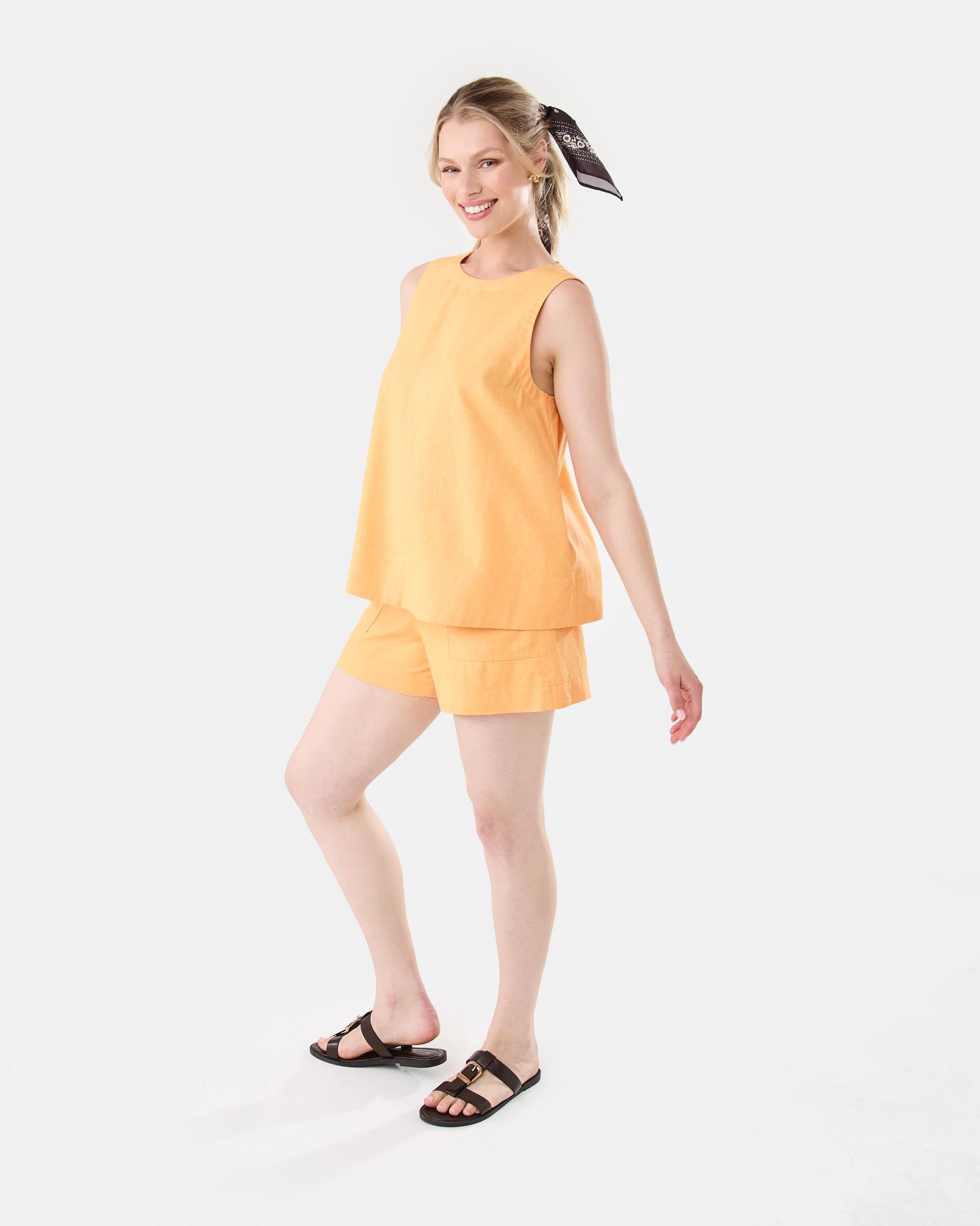 3 Sleeveless Linen Blend Swing Tank Papaya, 3 of 7