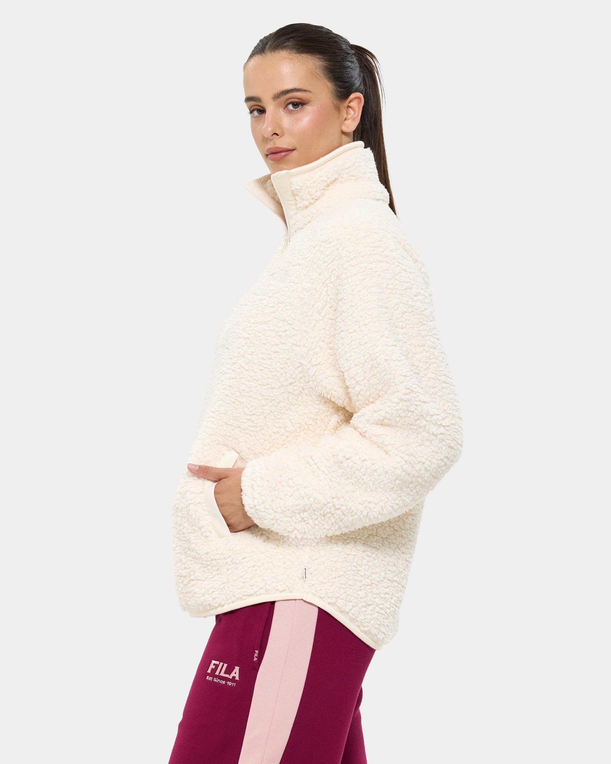 3 Fila Hallie Quarter Zip Teddy Fleece Top MOCHA MOUSE, 3 of 9