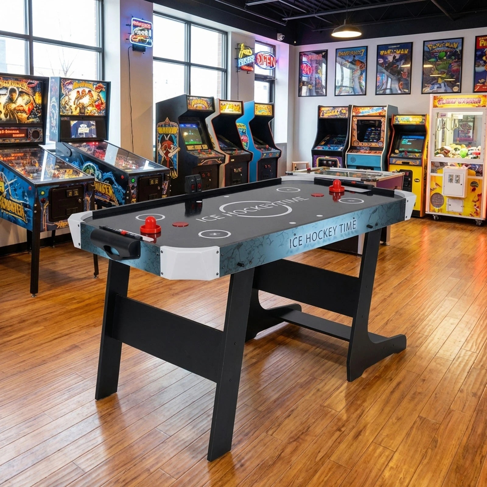 2 Costway Folding Air Hockey Table 144cm Full Size Arcade Game Table w/Digital LED Scoreboard, 2 of 3
