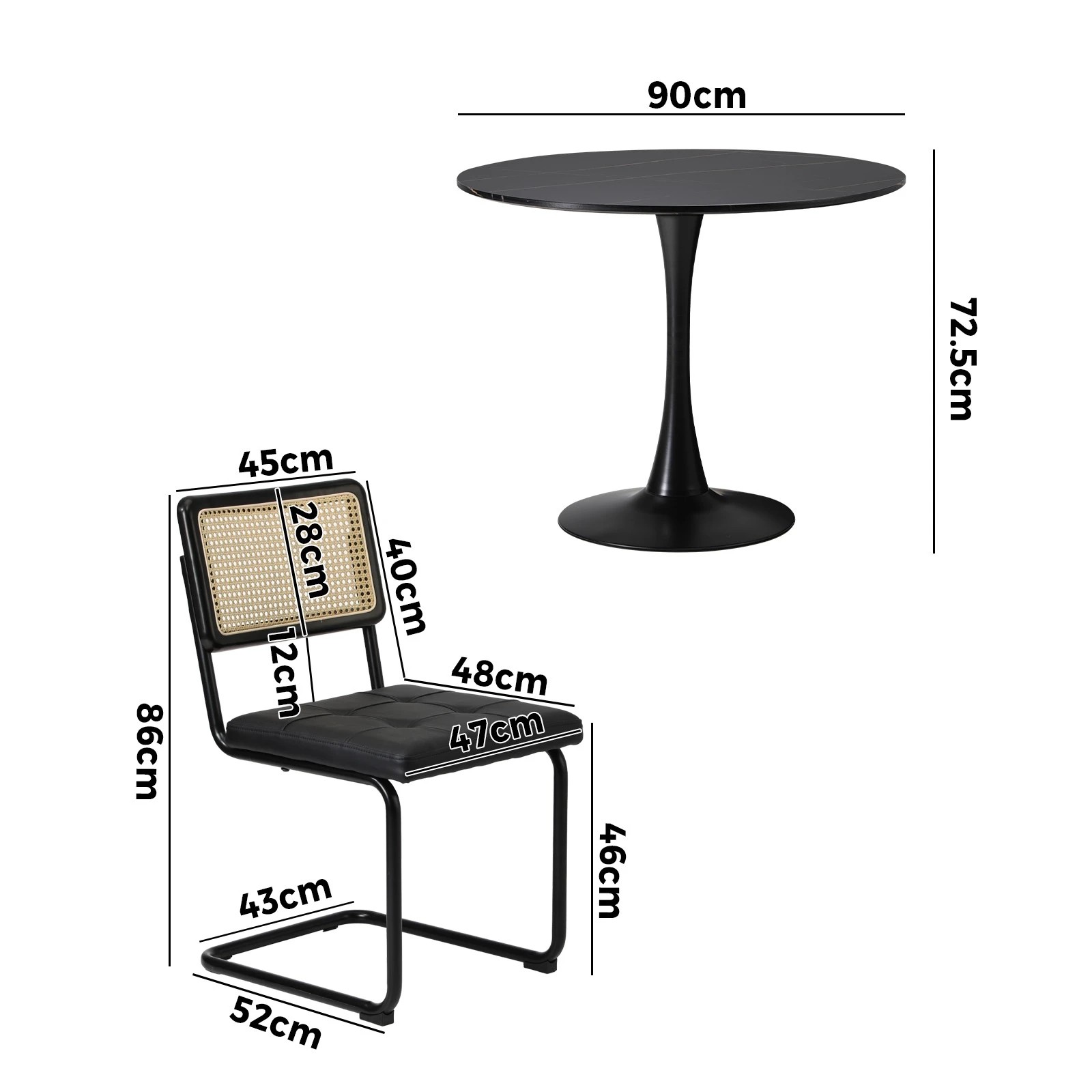 2 Oikiture 90cm Round Dining Table with 4PCS Dining Chairs PU Leather - Black, 2 of 9