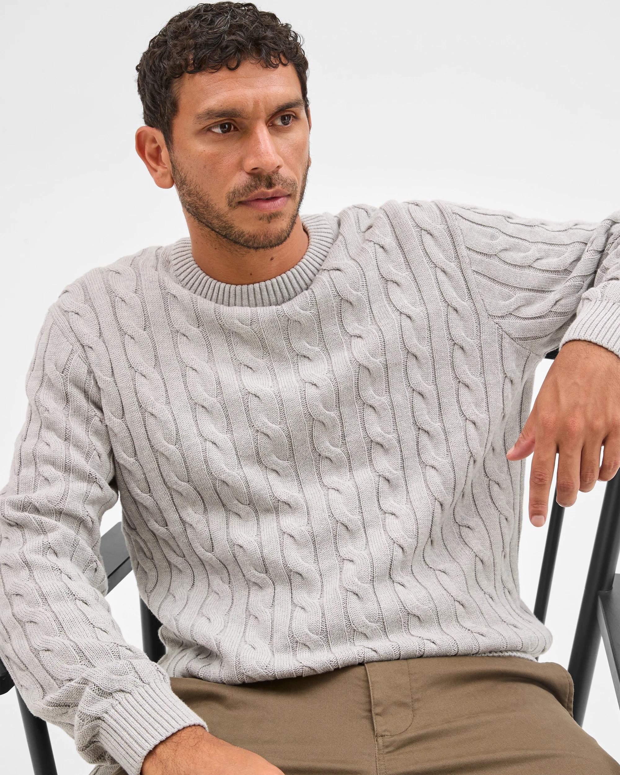1 Target Man Australian Cotton Midweight Cable Knit Jumper GREY MARLE, 1 of 6