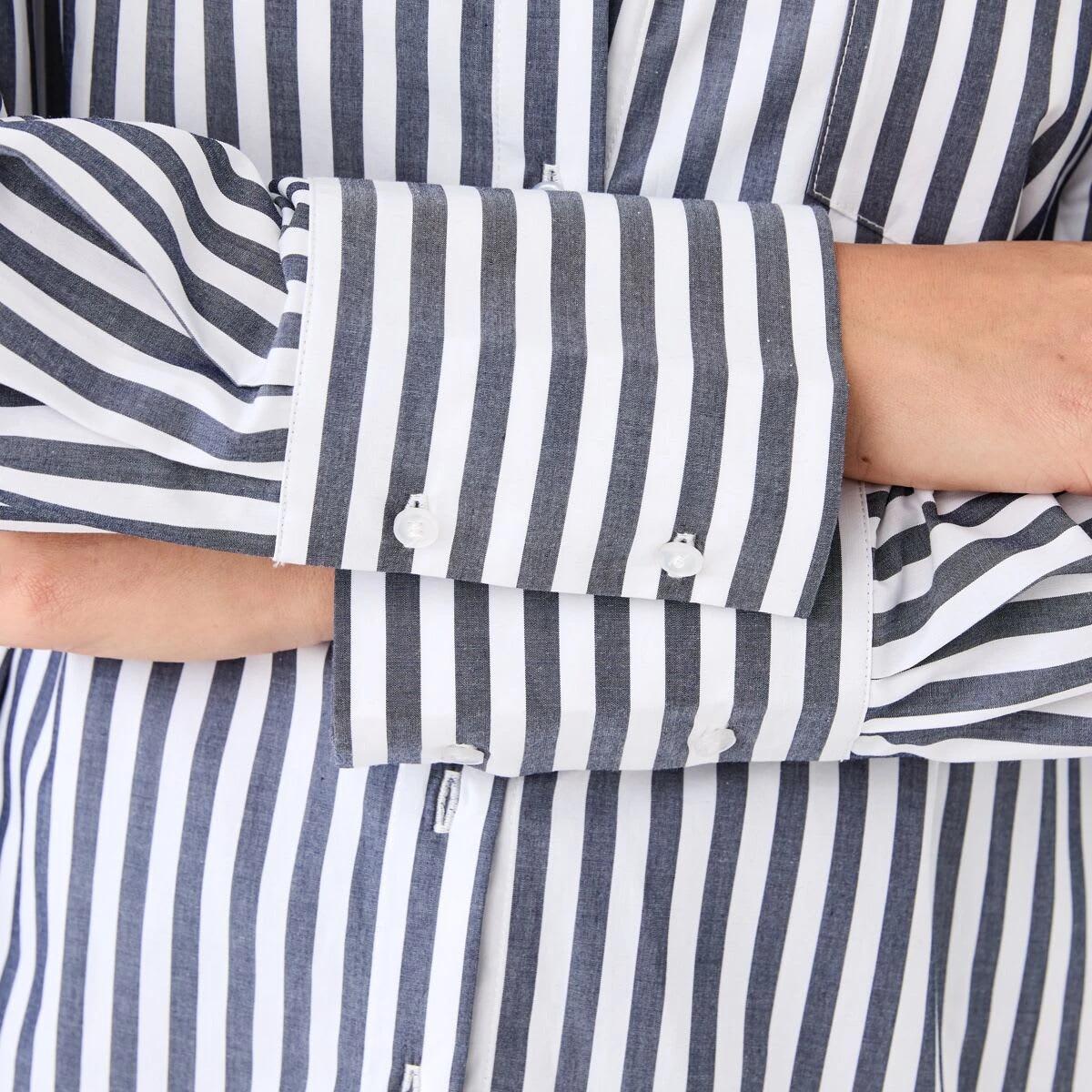 7 Long Sleeve Oversized Cotton Shirt Navy Strpe, 7 of 8