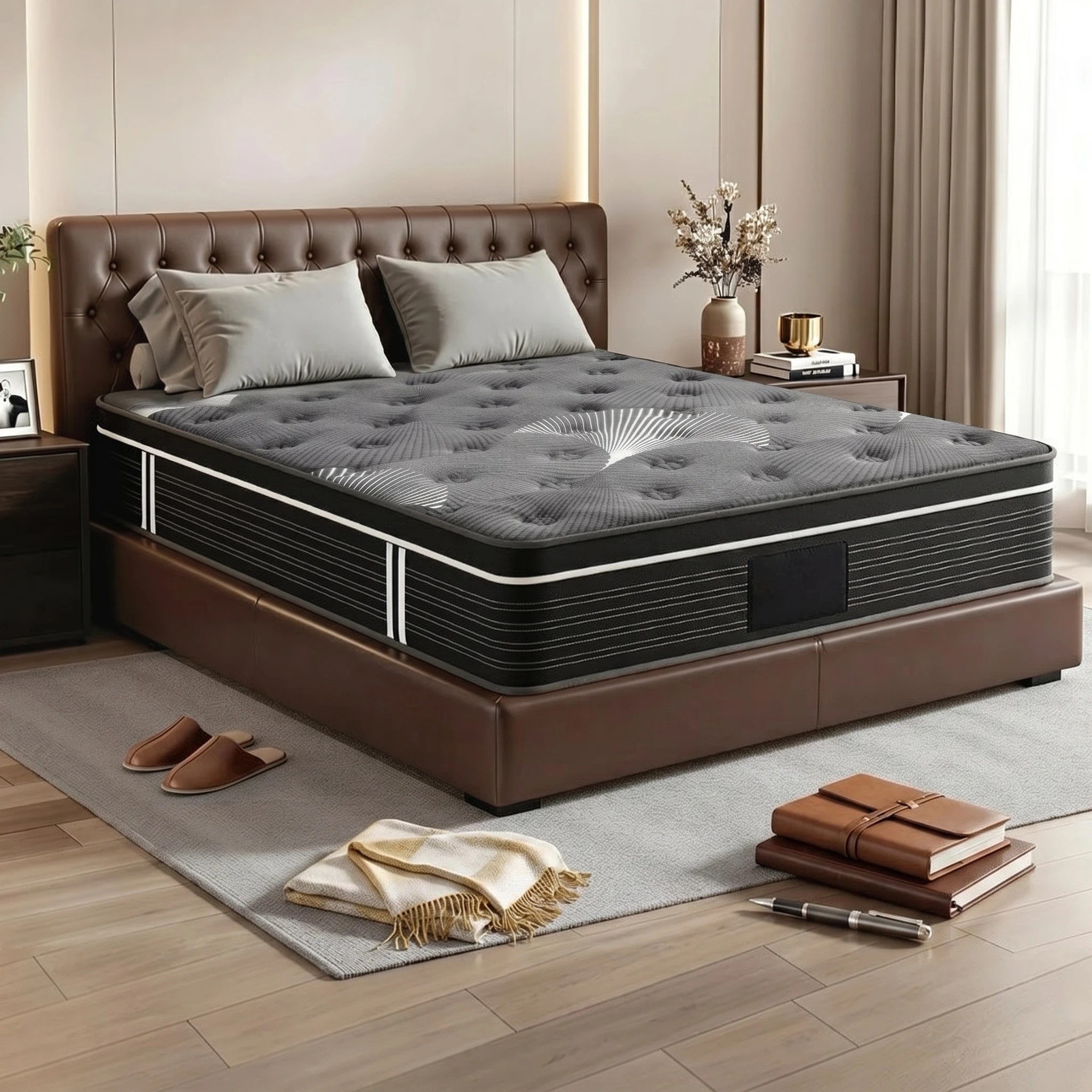 2 Giselle Bedding King Mattress 35cm Euro Top with Graphene Cooling Comfort Medium Firm - King Bed - Multi, 2 of 8