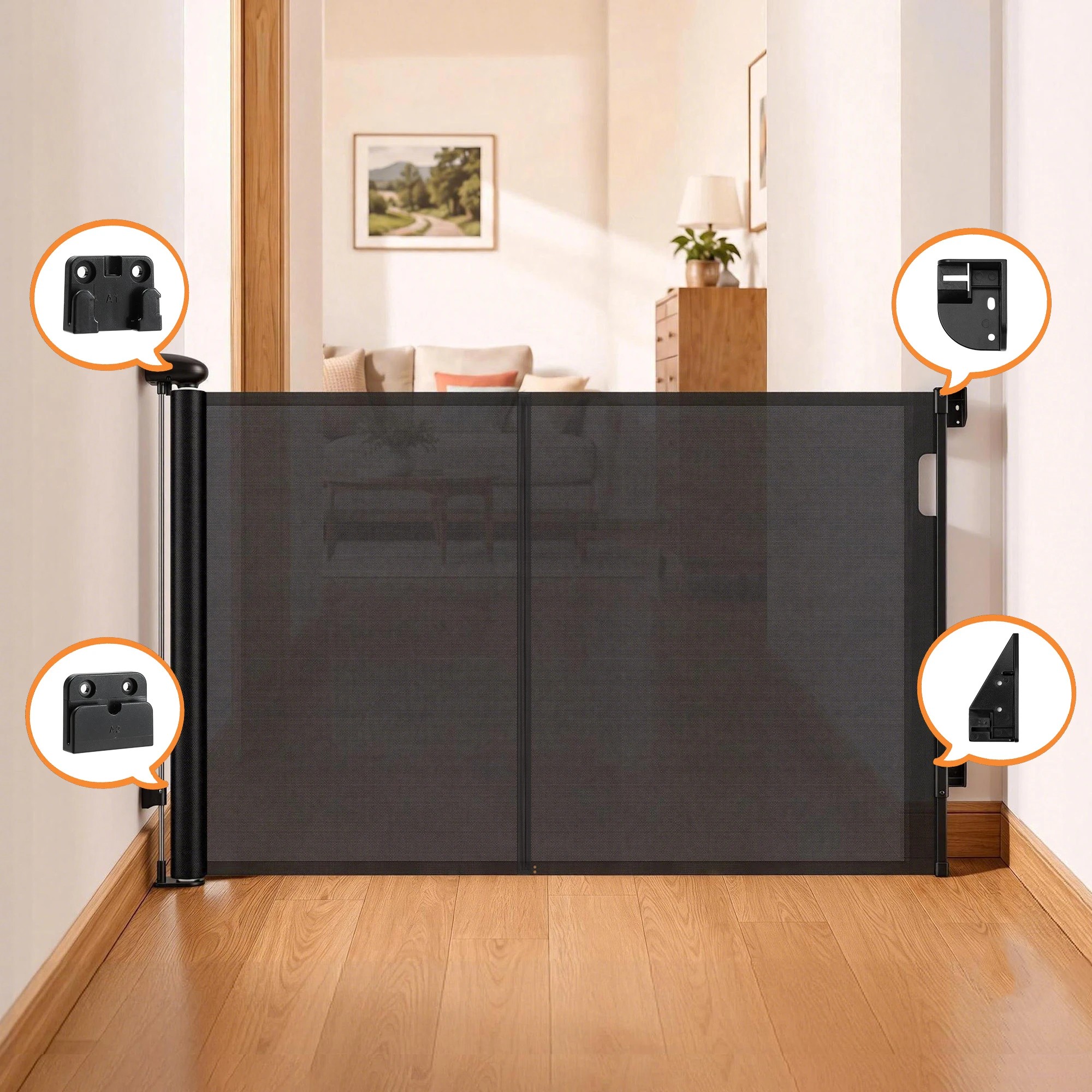 9 Keezi Retractable Gate Extends up to 400cm Baby Gate Pet Safety Fence Black - Black, 9 of 9