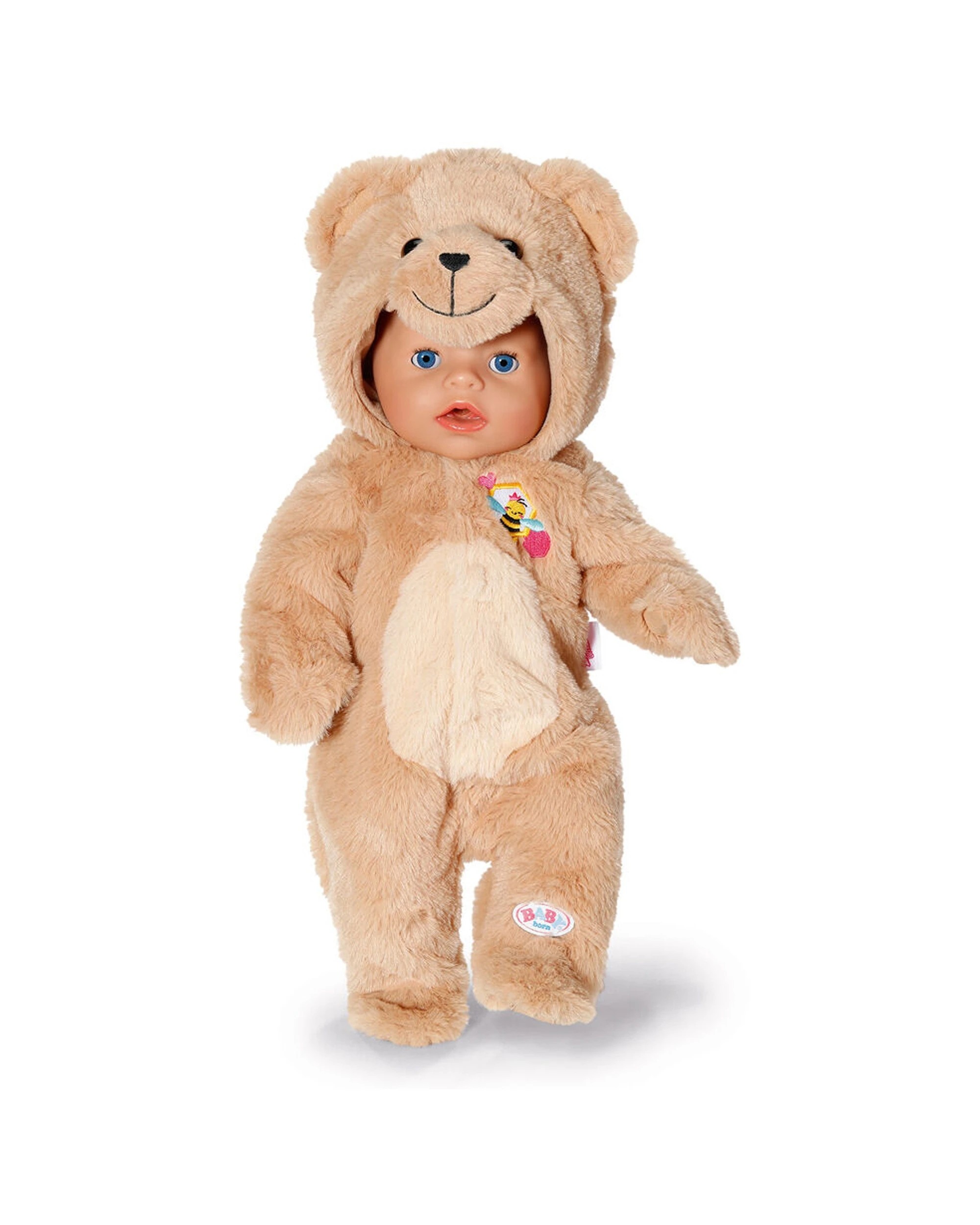 2 Baby Born 43cm Bear Doll Plush Suit With Hood Kids Soft Cosy - Brown, 2 of 2